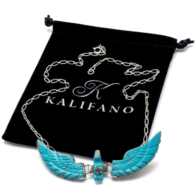 Kalifano Native American Jewelry Ben Livingston Turquoise Eagle USA Native American Made 925 Sterling Silver Necklace NAN500.004