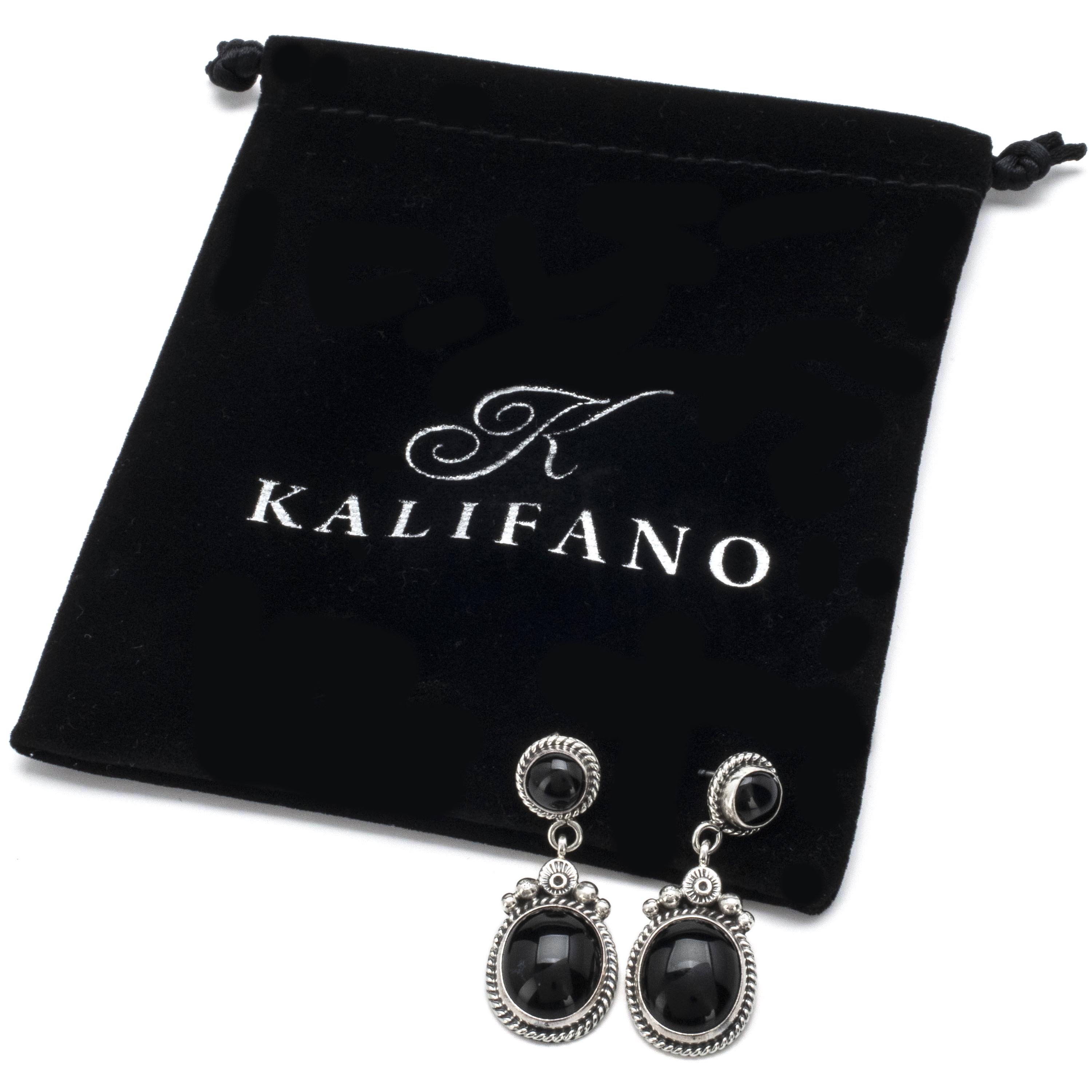 Kalifano Native American Jewelry Black Onyx Dangly USA Native American Made Sterling Silver Earrings NAE350.001