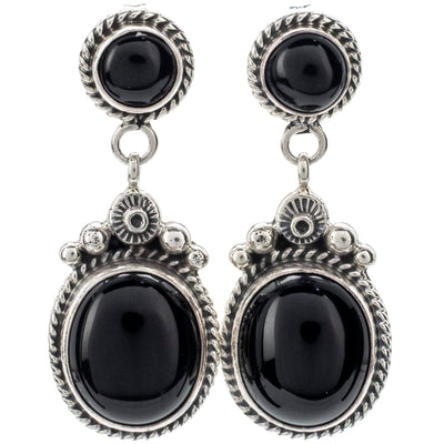Kalifano Native American Jewelry Black Onyx Dangly USA Native American Made Sterling Silver Earrings NAE350.001