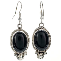 Black Onyx Dangly USA Native American Made Sterling Silver Earrings Main Image