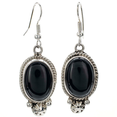 Kalifano Native American Jewelry Black Onyx Dangly USA Native American Made Sterling Silver Earrings NAE400.019