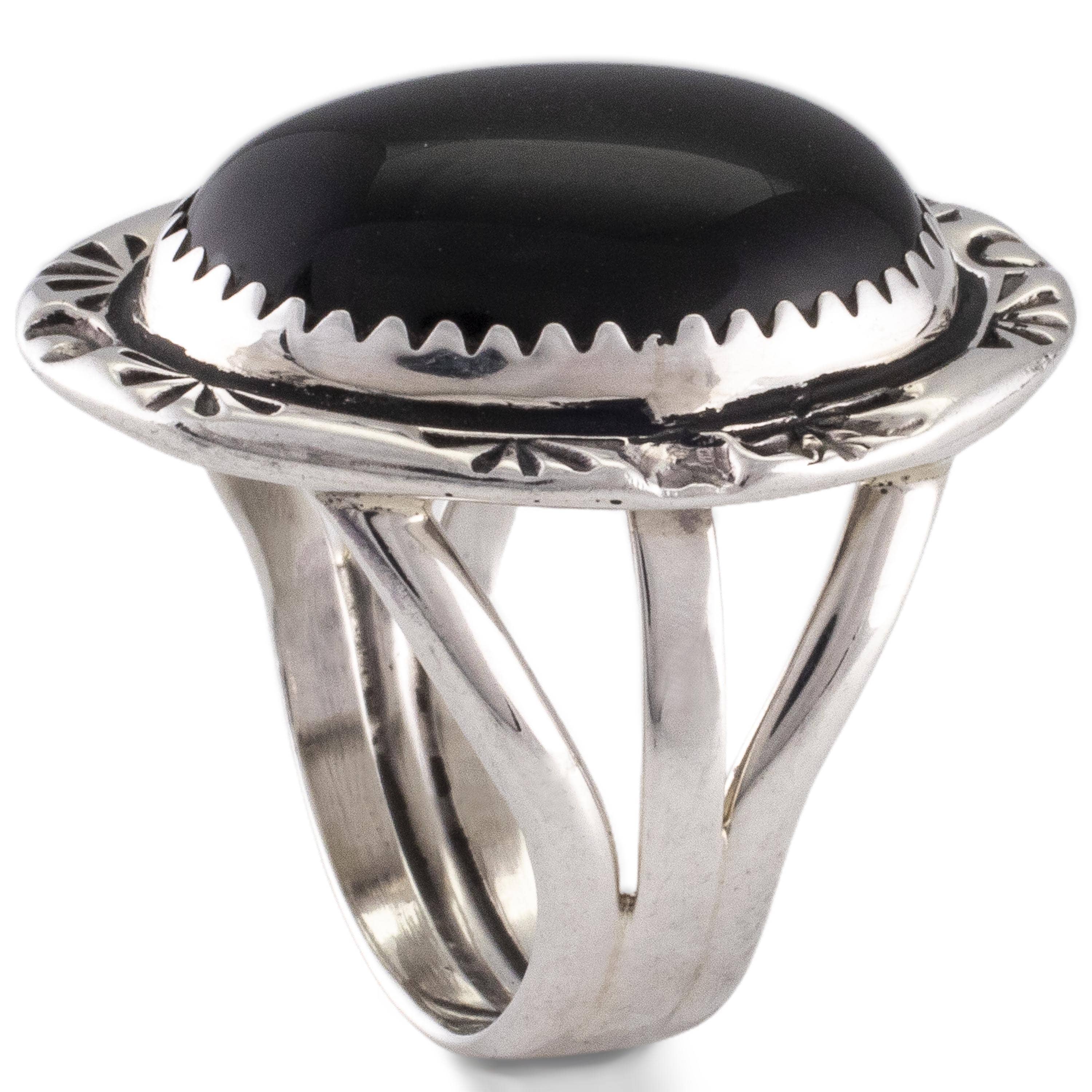 Kalifano Native American Jewelry Black Onyx Oval USA Native American Made 925 Sterling Silver Ring
