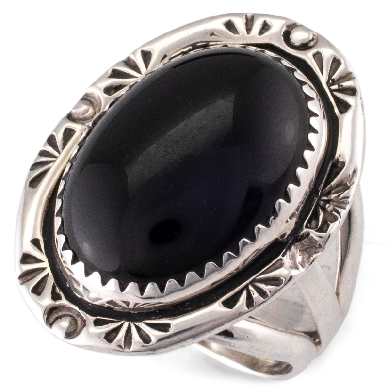 Kalifano Native American Jewelry Black Onyx Oval USA Native American Made 925 Sterling Silver Ring