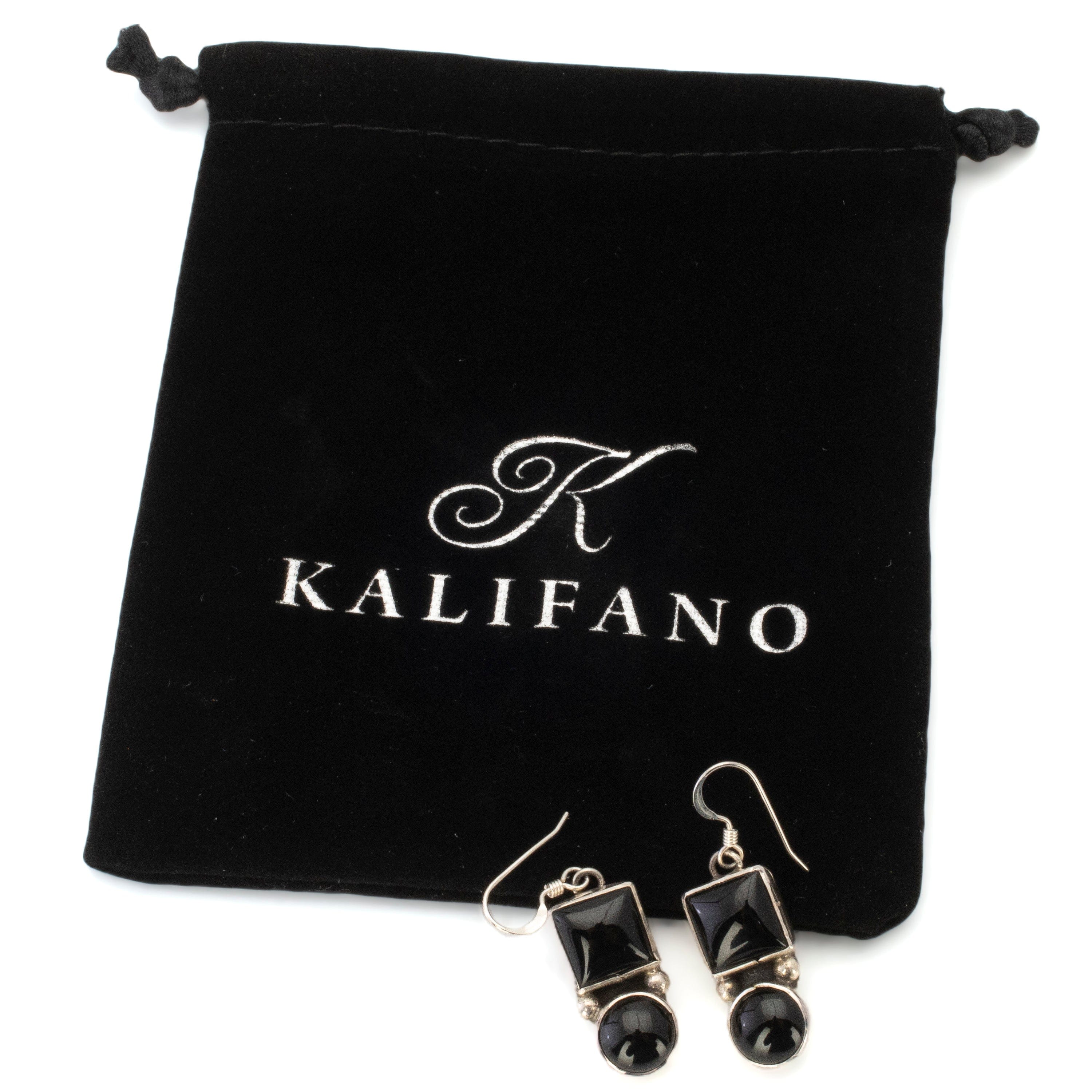 KALIFANO Native American Jewelry Black Onyx USA Native American Made 925 Sterling Silver Dangle Earrings NAE300.013