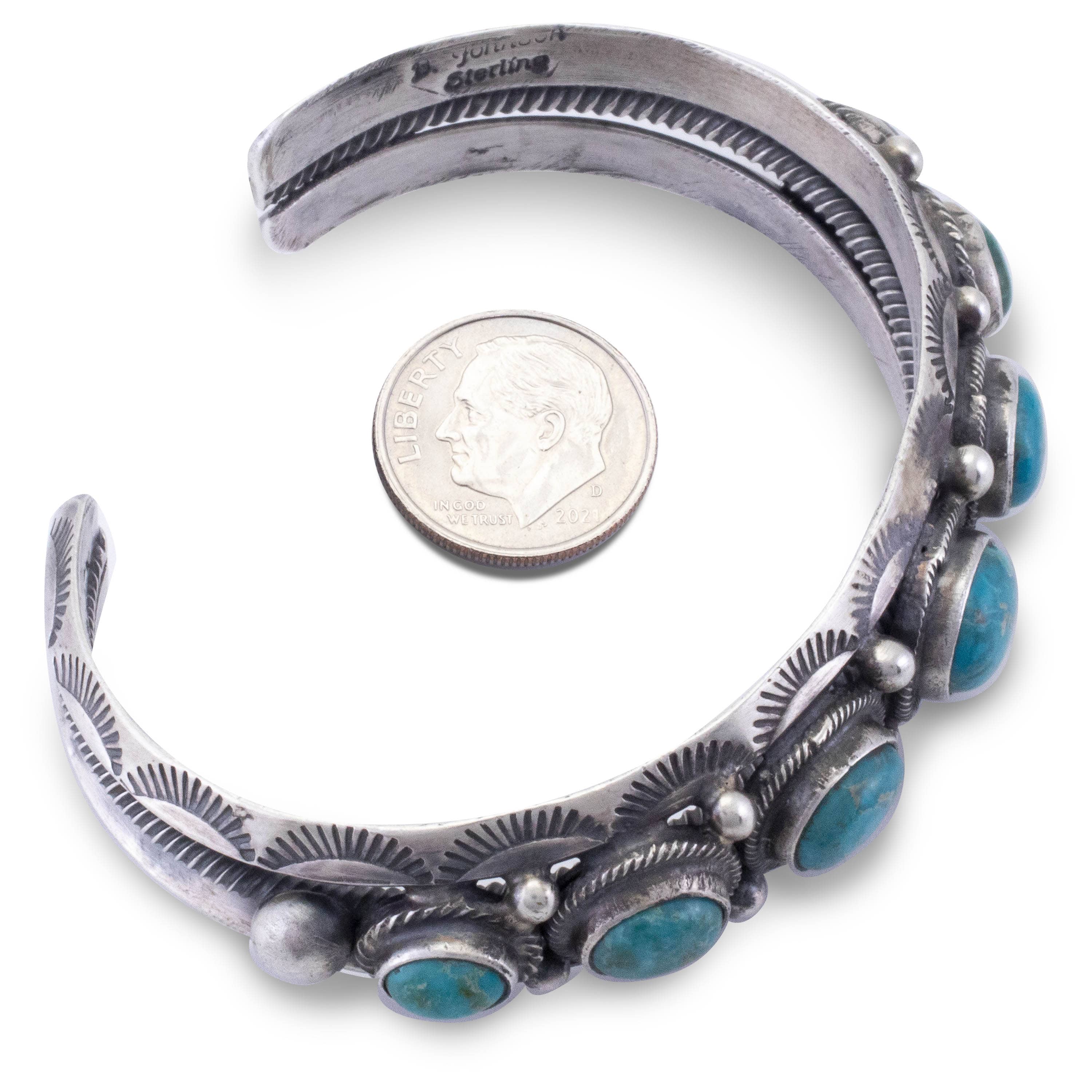 Kalifano Native American Jewelry Bobby Johnson Navajo Fox Turquoise USA Native American Made 925 Sterling Silver Cuff NAB2700.010