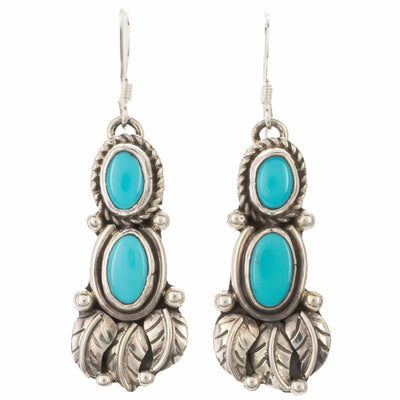Kalifano Native American Jewelry Brenda Jimenez Navajo Kingman Turquoise USA Native American Made 925 Sterling Silver Dangly Feather Earrings with French Hook NAE400.028