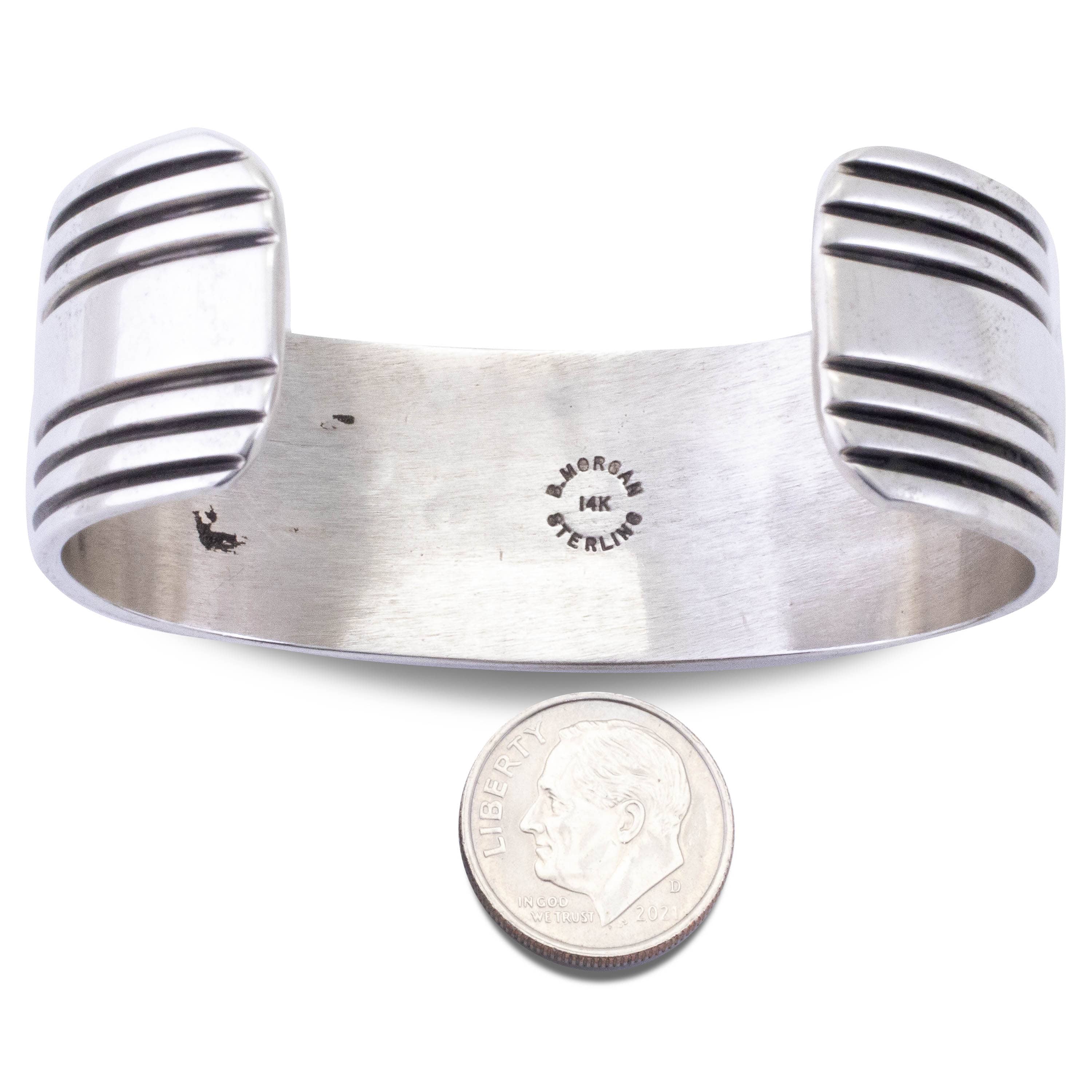 Kalifano Native American Jewelry Bruce Morgan Navajo USA Native American Made 925 Sterling Silver Cuff with 14K Gold NAB1900.009