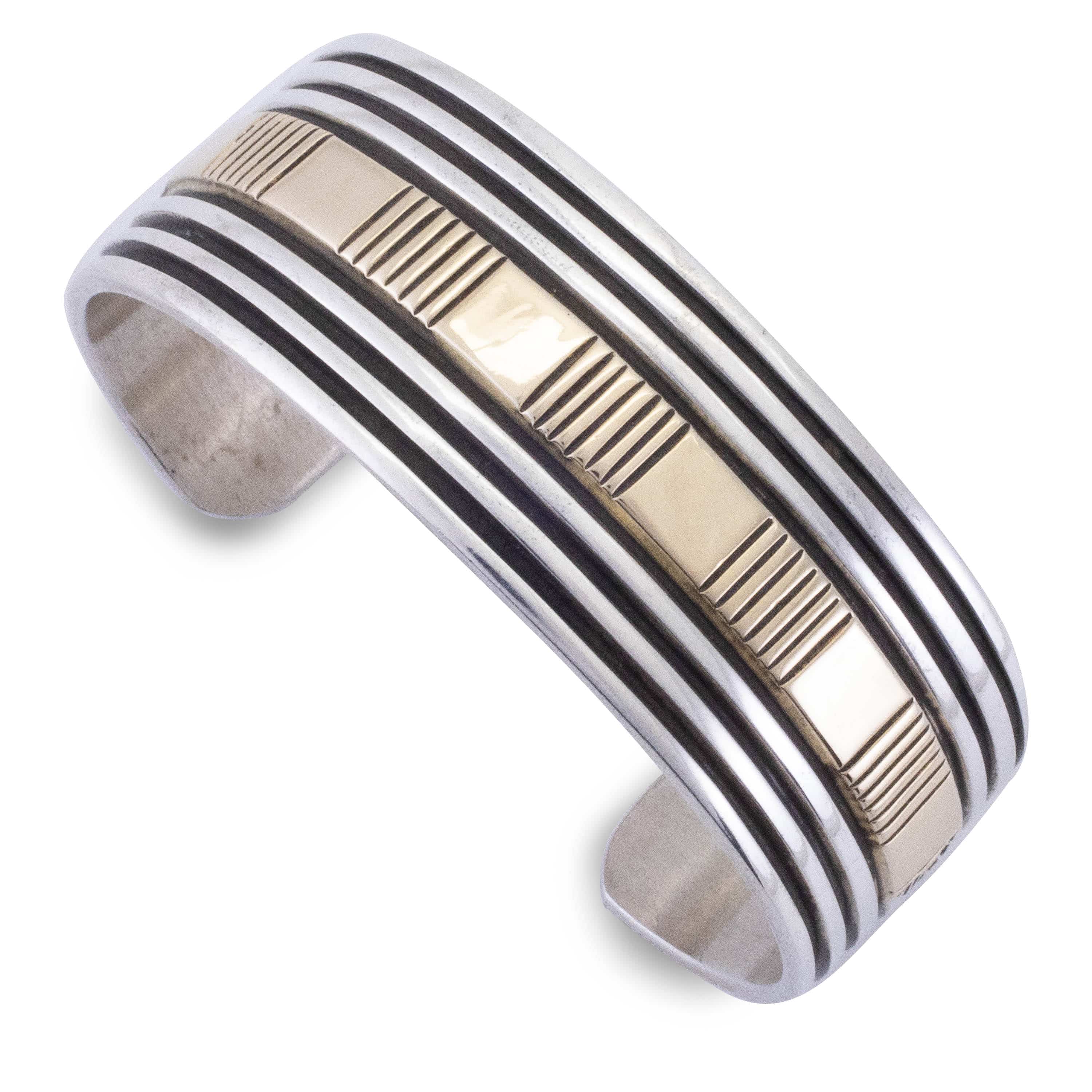 Bruce Morgan Navajo USA Native American Made 925 Sterling Silver Cuff with  14K Gold