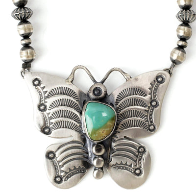 Kalifano Native American Jewelry Carico Lake Turquiose Butterfly and Navajo Pearl USA Native American Made 925 Sterling Silver Necklace NAN1900.002