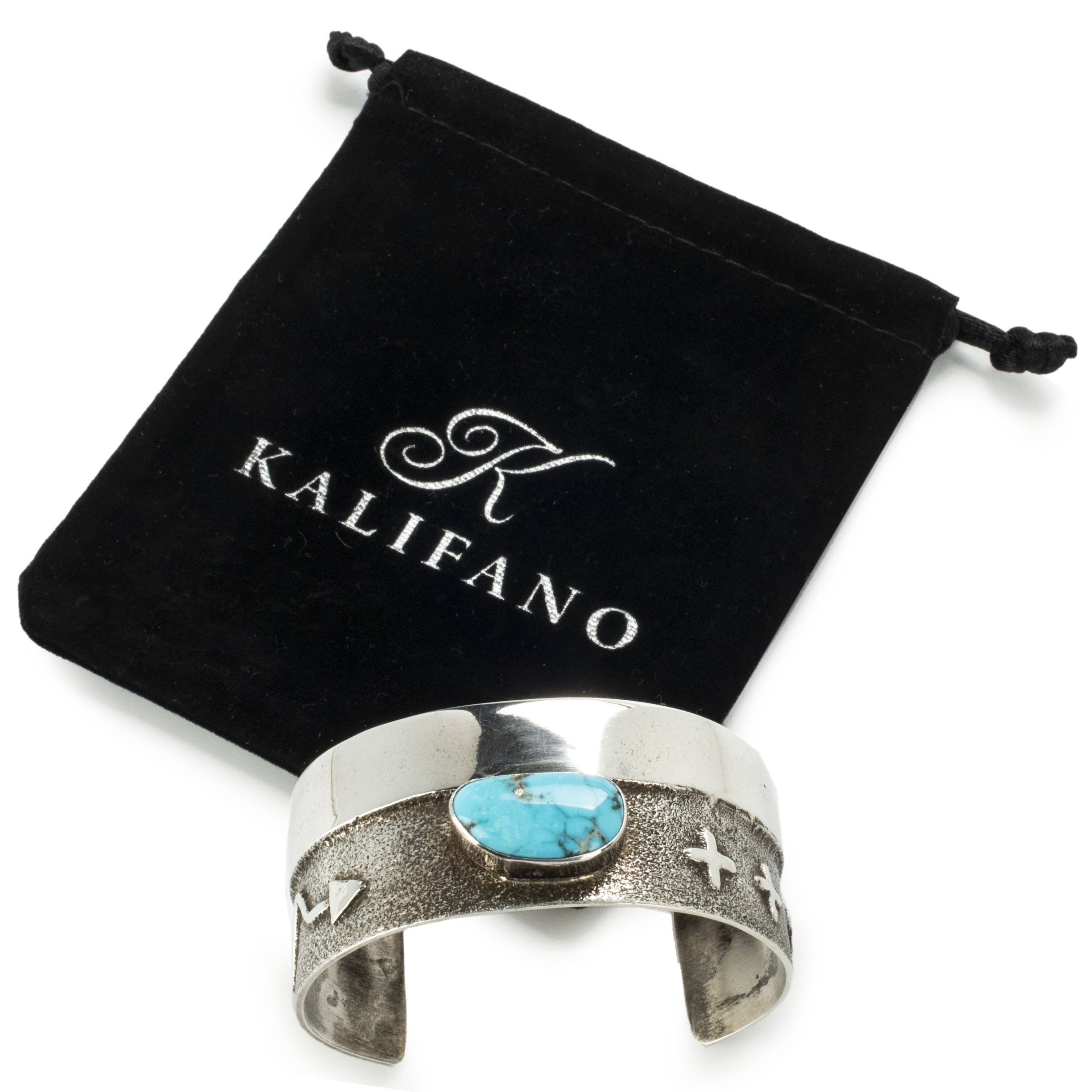 Kalifano Native American Jewelry Carico Lake Turquoise USA Native American Made 925 Sterling Silver Cuff NAB1300.004