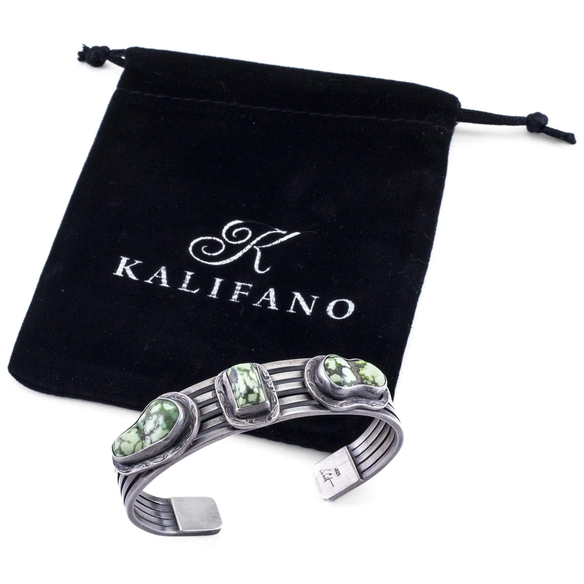 Kalifano Native American Jewelry Carico Lake Turquoise USA Native American Made 925 Sterling Silver Cuff NAB1350.007