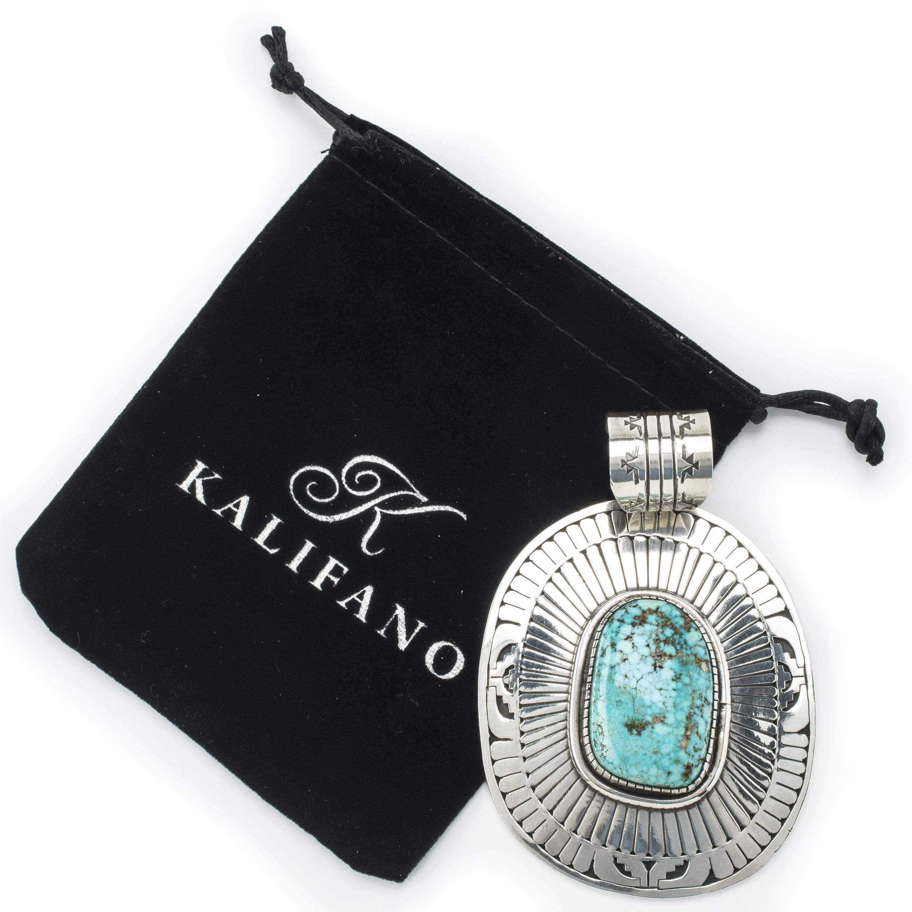 Kalifano Native American Jewelry Carico Lake Turquoise USA Native American Made 925 Sterling Silver Pendant NAN3300.001