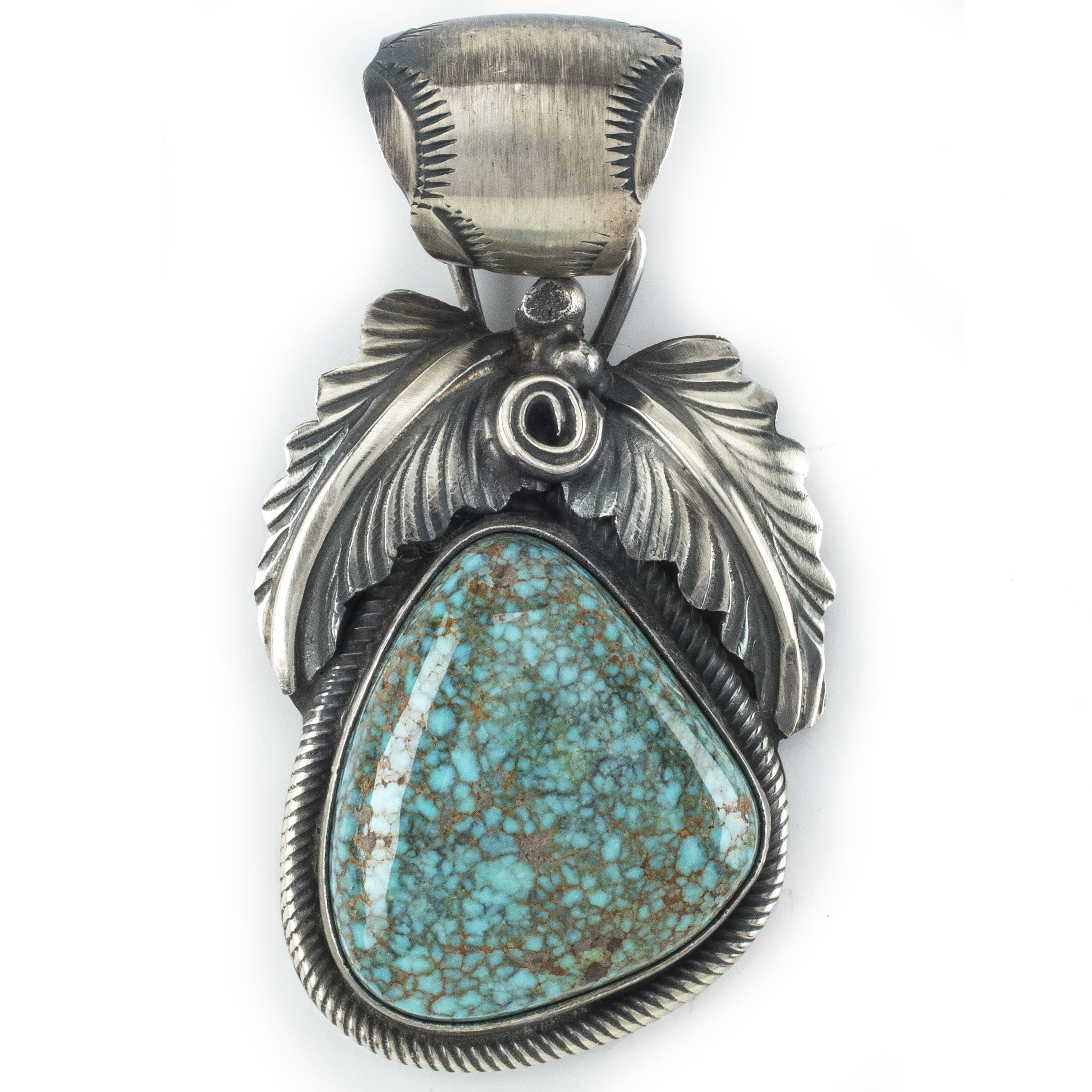 Kalifano Native American Jewelry Carico Lake Turquoise USA Native American Made 925 Sterling Silver Pendant NAN600.010