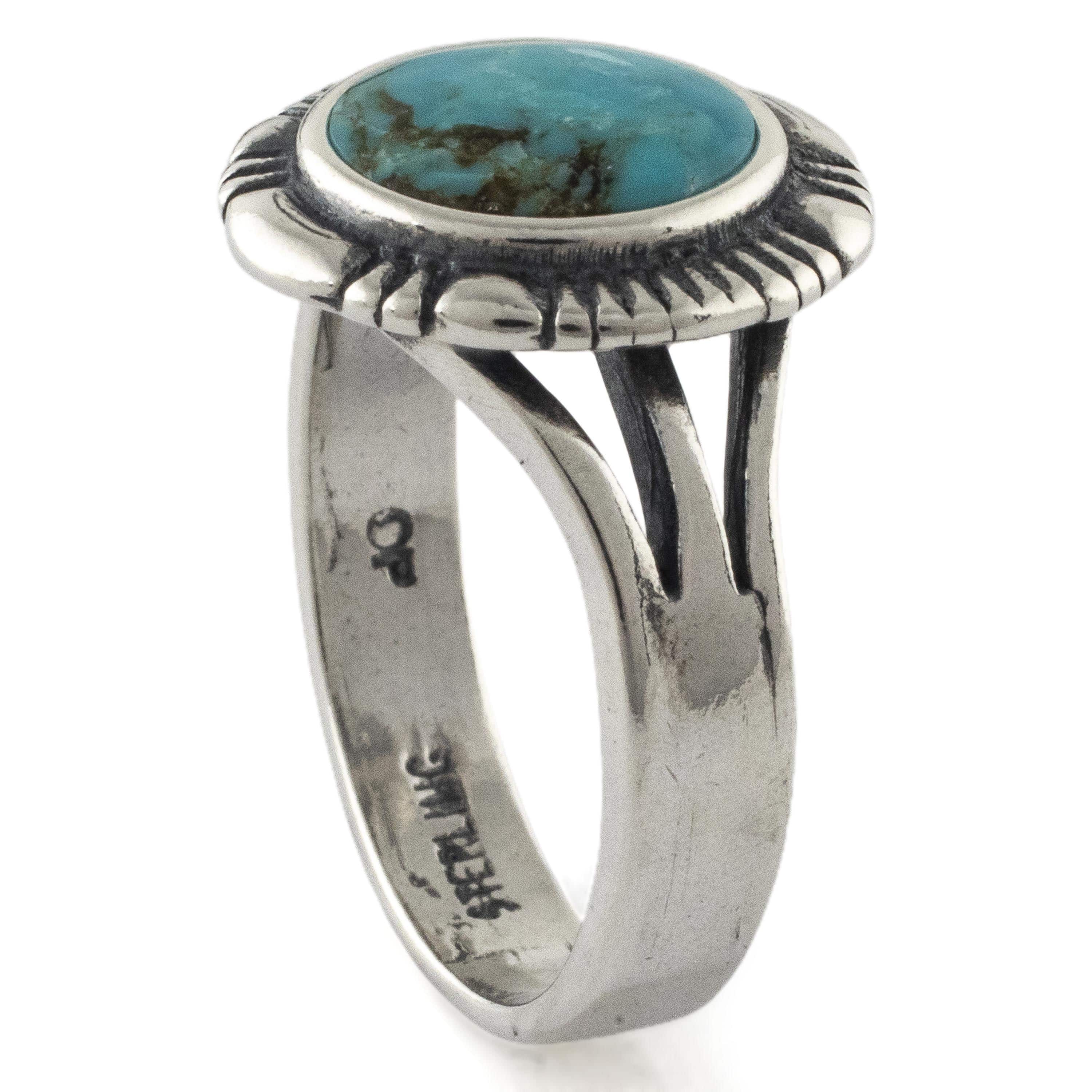 Kalifano Native American Jewelry Circular King Manassa Turquoise USA Handmade 925 Sterling Silver Ring