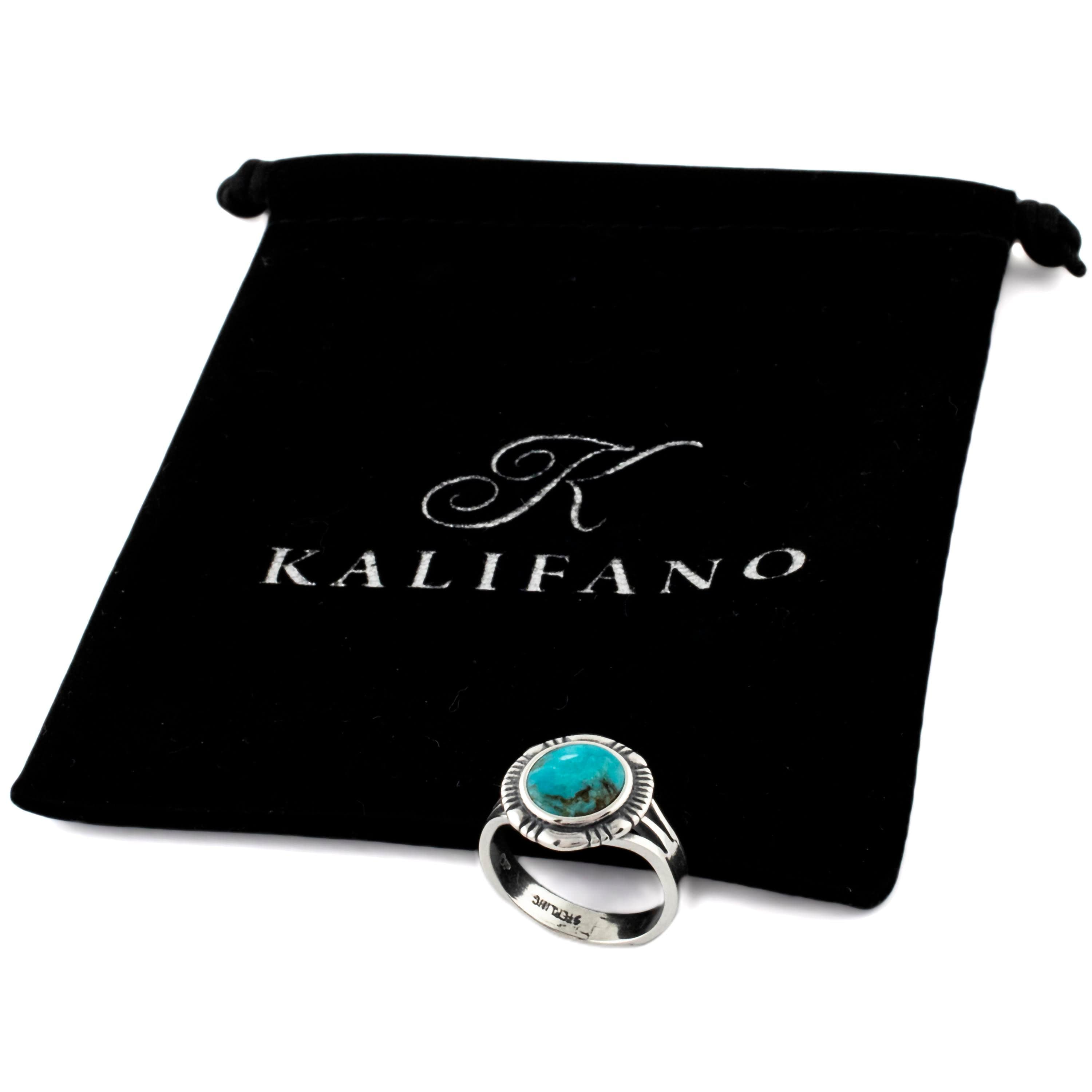 Kalifano Native American Jewelry Circular King Manassa Turquoise USA Handmade 925 Sterling Silver Ring