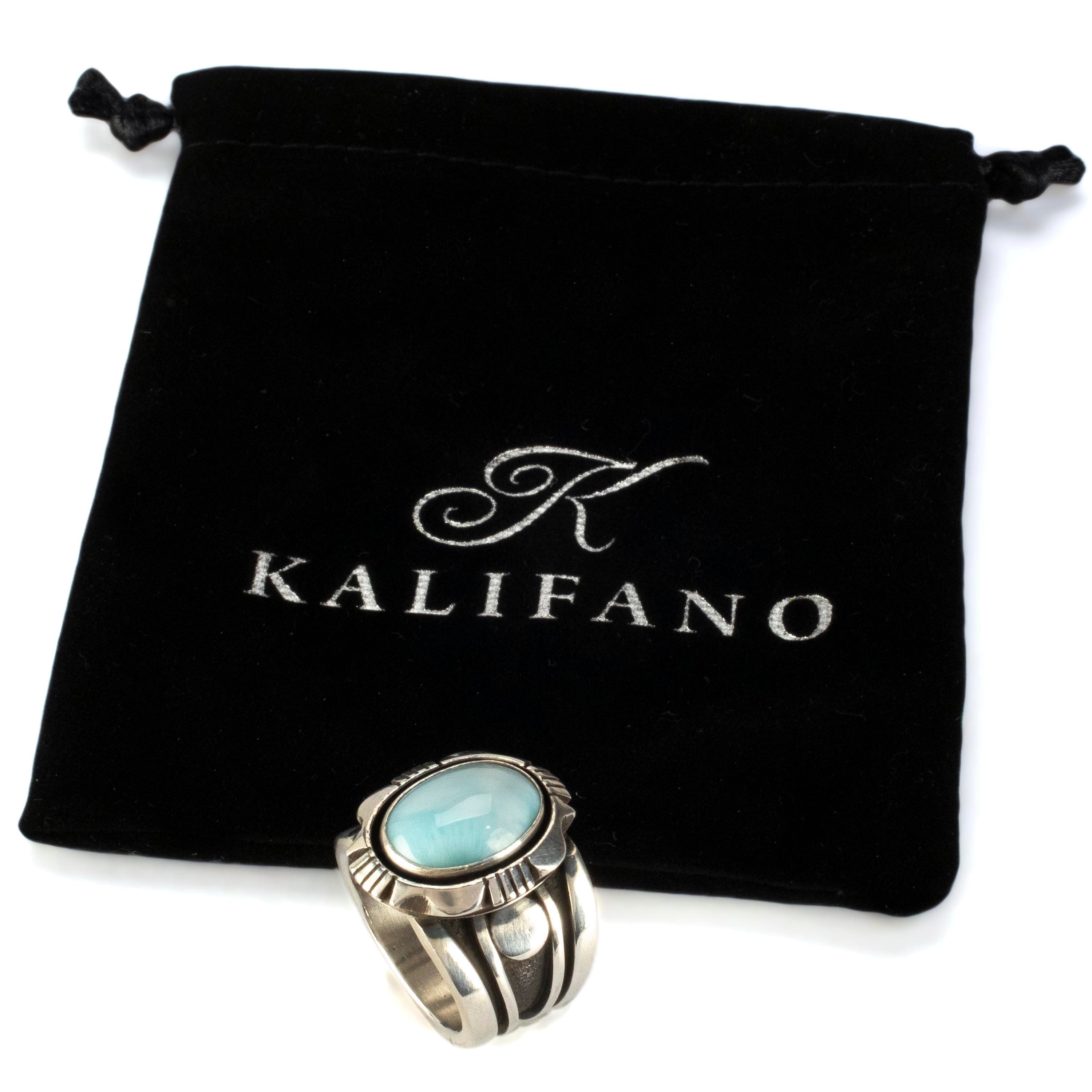 Kalifano Native American Jewelry Cooper Willie Navajo Larimar USA Native American Made 925 Sterling Silver Ring