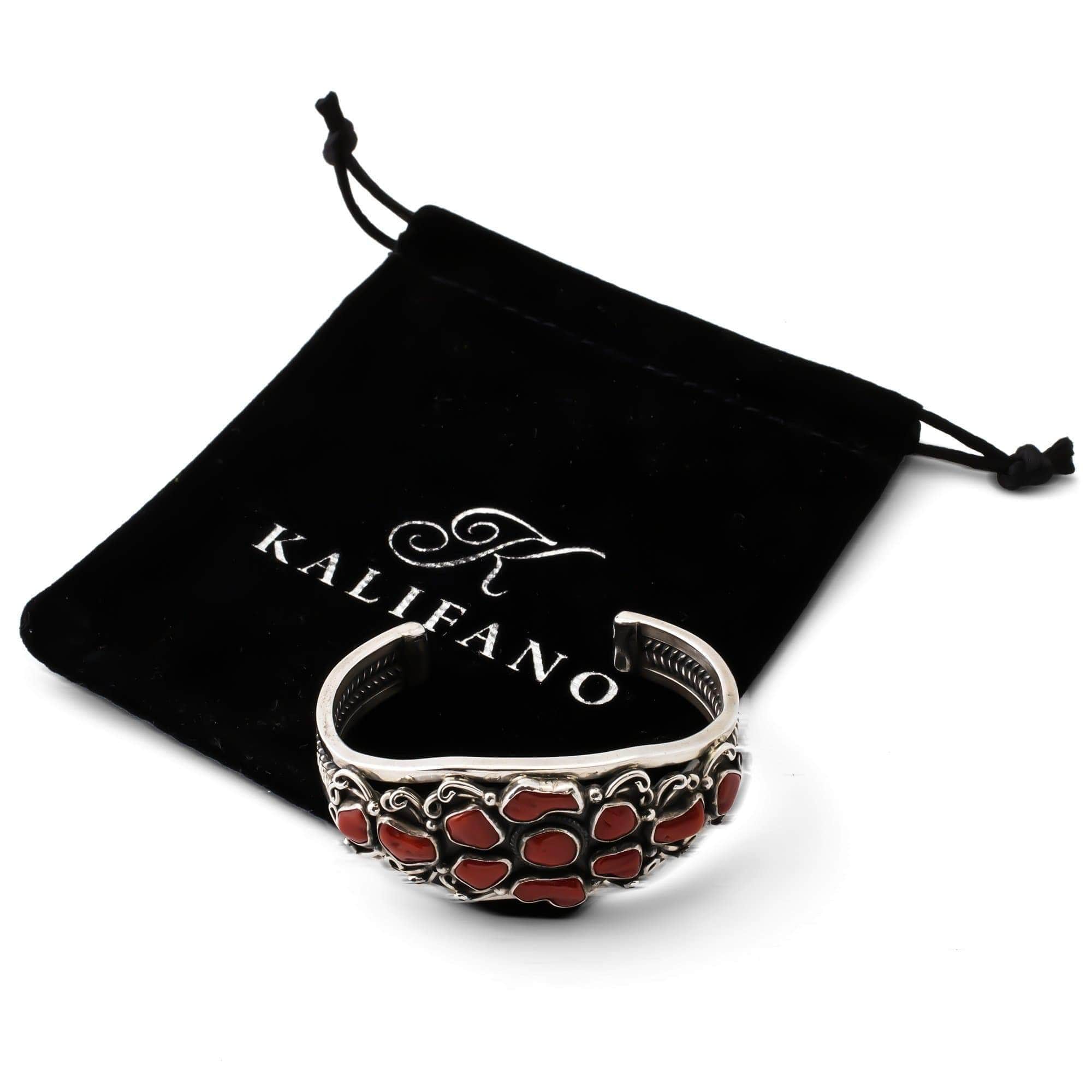 Kalifano Native American Jewelry Coral USA Native American Made 925 Sterling Silver Cuff NAB1650.002