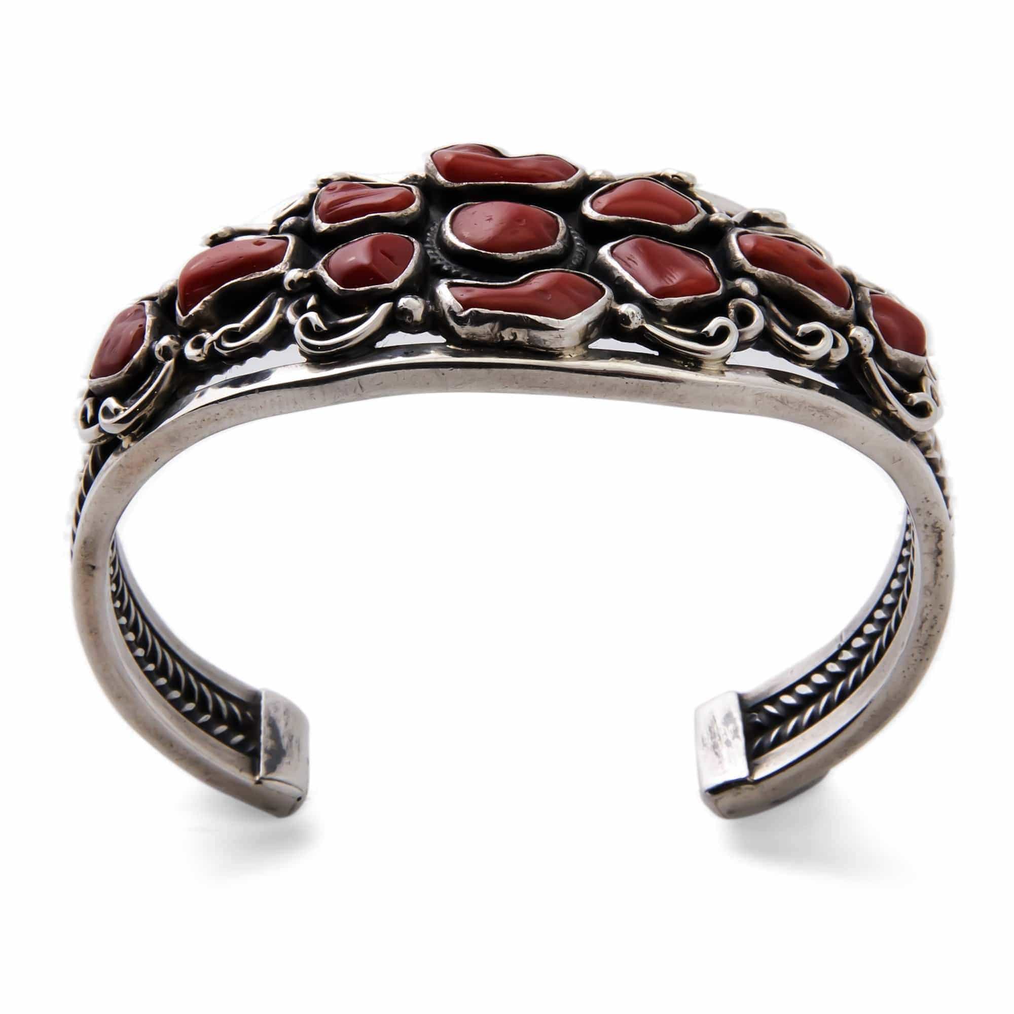 Kalifano Native American Jewelry Coral USA Native American Made 925 Sterling Silver Cuff NAB1650.002