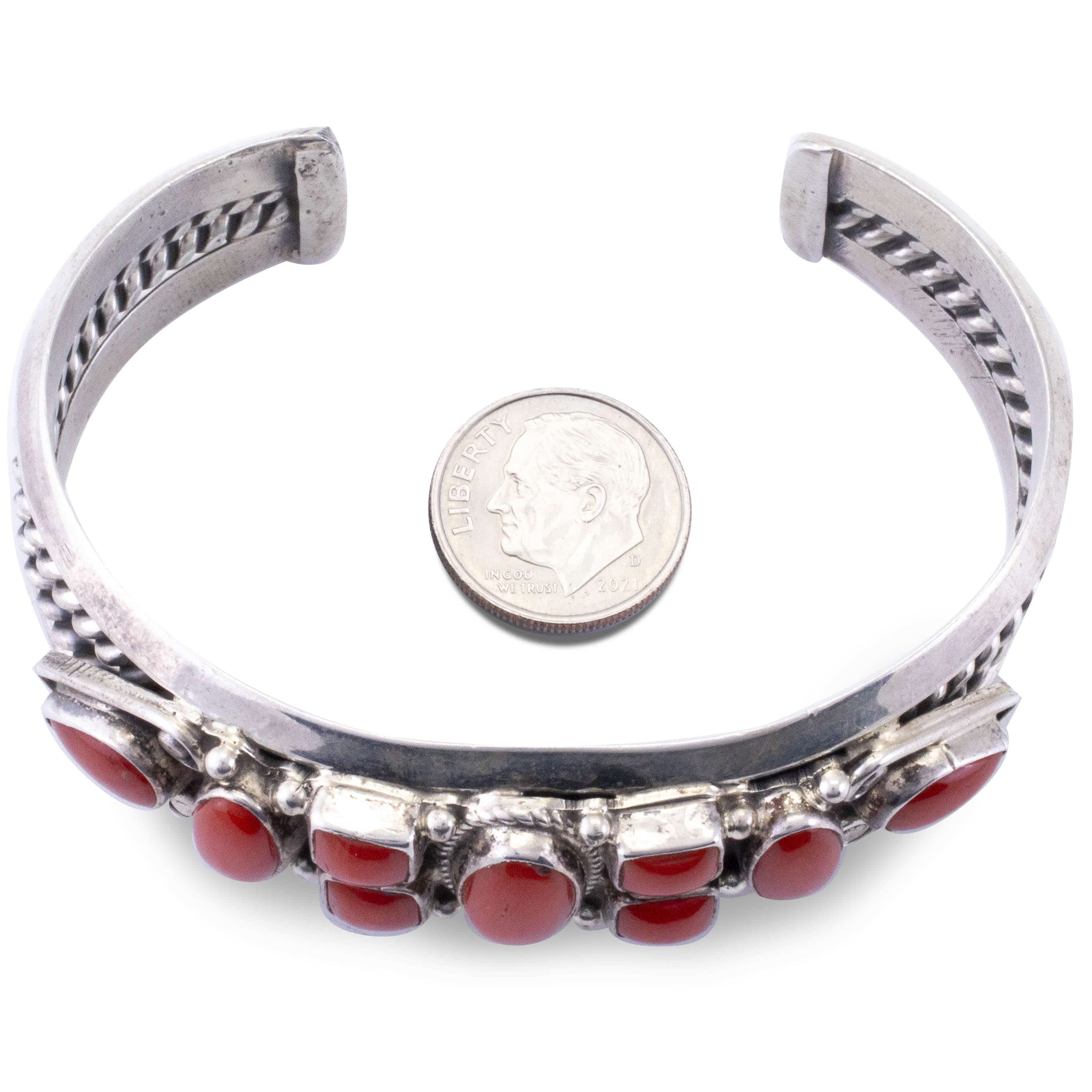 Kalifano Native American Jewelry Coral USA Native American Made 925 Sterling Silver Cuff NAB3300.008