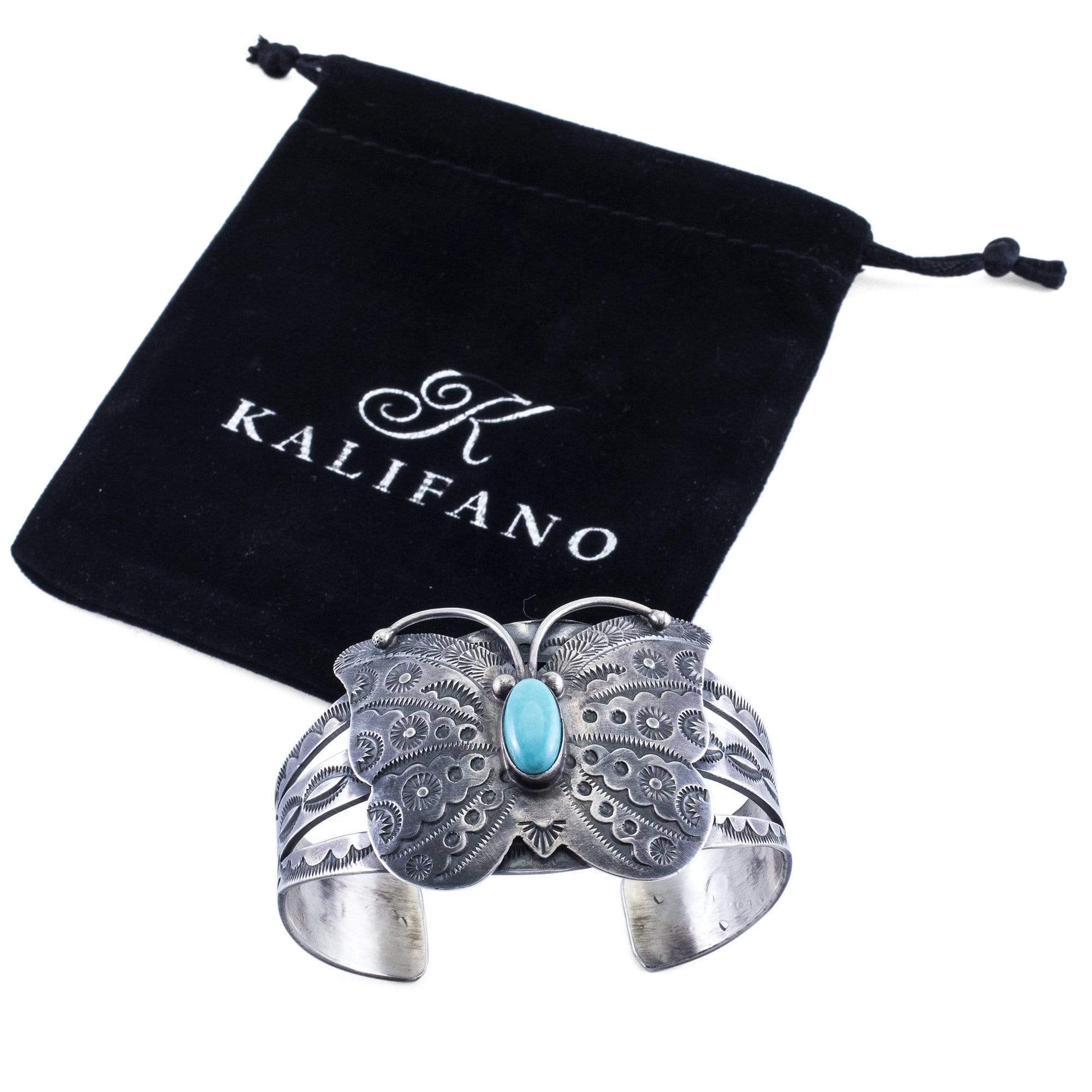 Kalifano Native American Jewelry D. Johnson Campitos Turquoise USA Native American Made 925 Sterling Silver Butterfly Cuff NAB1500.002