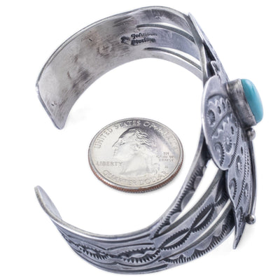 Kalifano Native American Jewelry D. Johnson Campitos Turquoise USA Native American Made 925 Sterling Silver Butterfly Cuff NAB1500.002