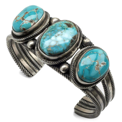 Kalifano Native American Jewelry D. Livingston Kingman Turquoise USA Native American Made 925 Sterling Silver Cuff NAB3500.001