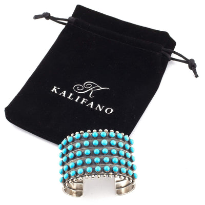 Kalifano Native American Jewelry D. Livingston Sleeping Beauty Turquoise Petit Point USA Native American Made 925 Sterling Silver Cuff NAB3900.005