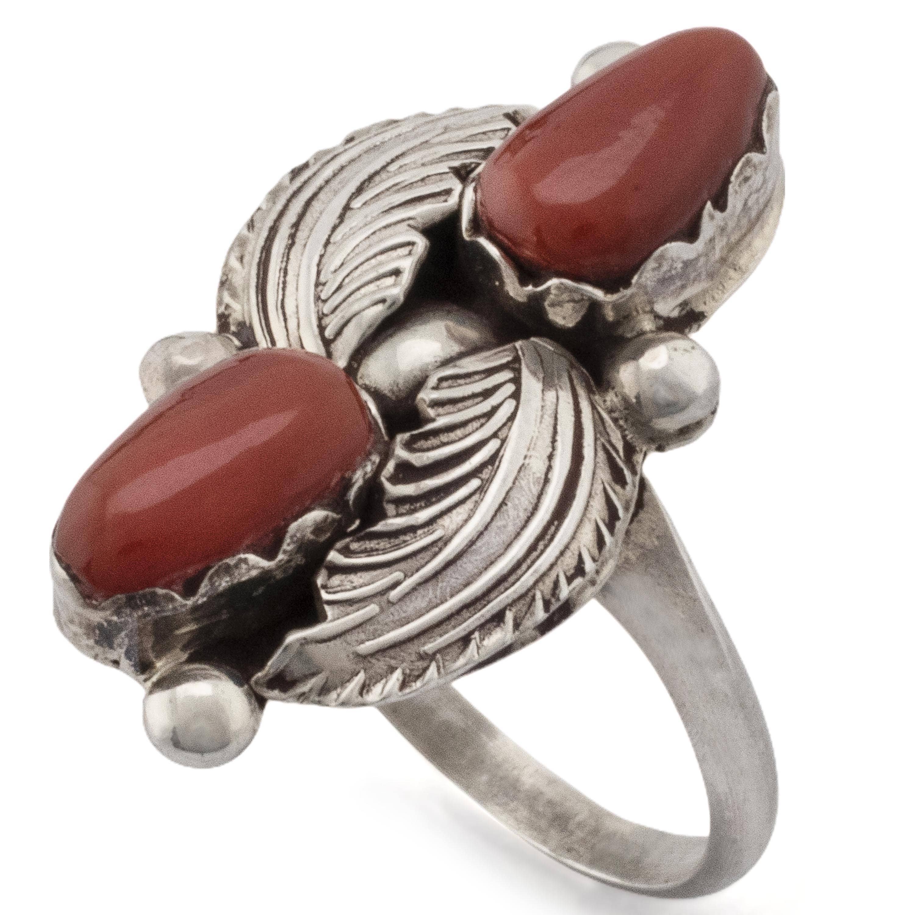 Kalifano Native American Jewelry Dan Simplicio Coral Native American Made 925 Sterling Silver Ring