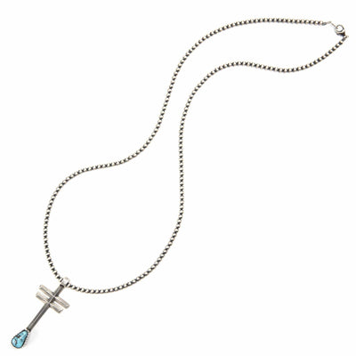 Kalifano Native American Jewelry Danny Clark Kingman Turquoise USA Native American Made 925 Sterling Silver Cross Pendant with 36" Navajo Pearls Necklace NAN2400.003