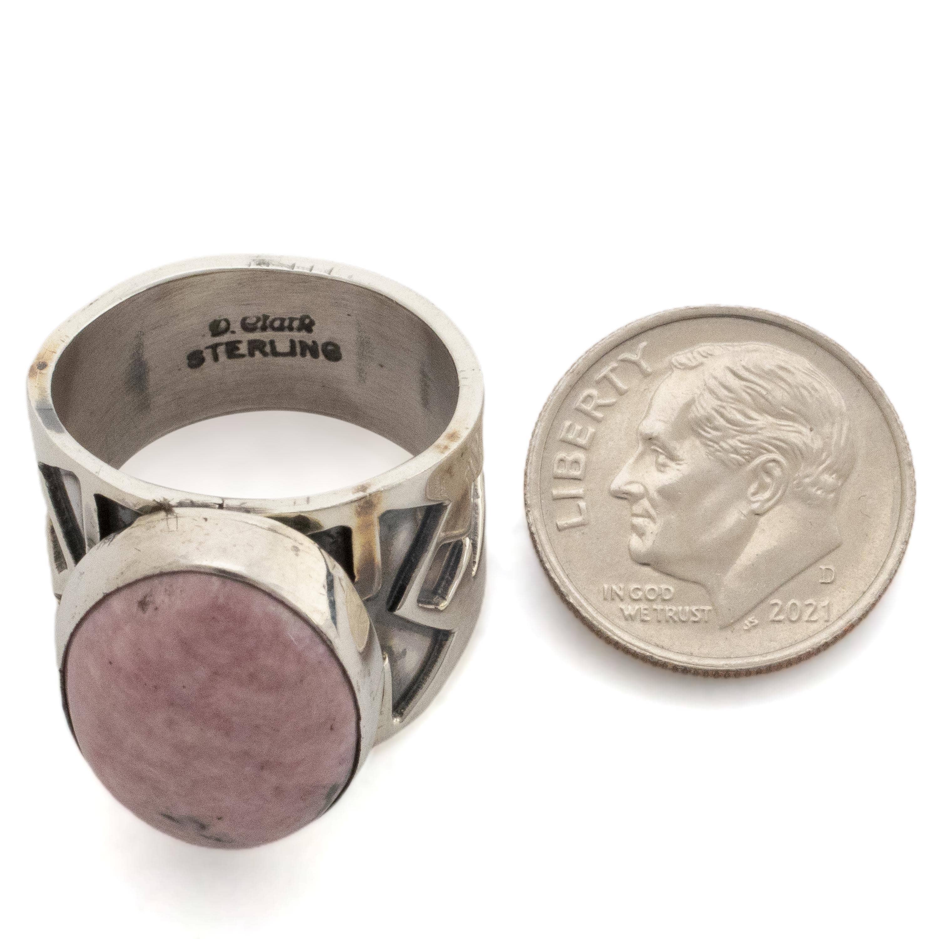 Kalifano Native American Jewelry Danny Clark Navajo Rhodonite USA Native American Made 925 Sterling Silver Ring