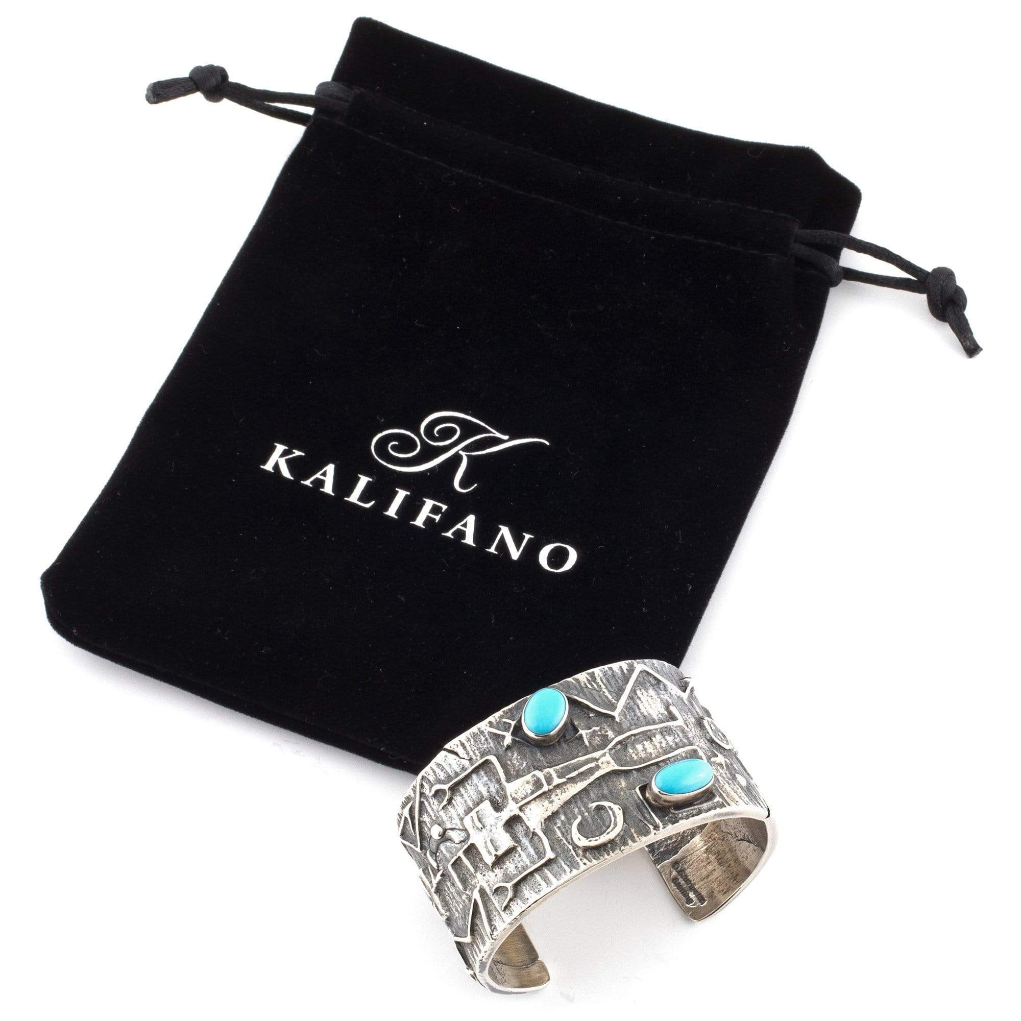 Kalifano Native American Jewelry Darrin Livingston Kingman Turquoise USA Native American Made 925 Sterling Silver Cuff NAB1900.003