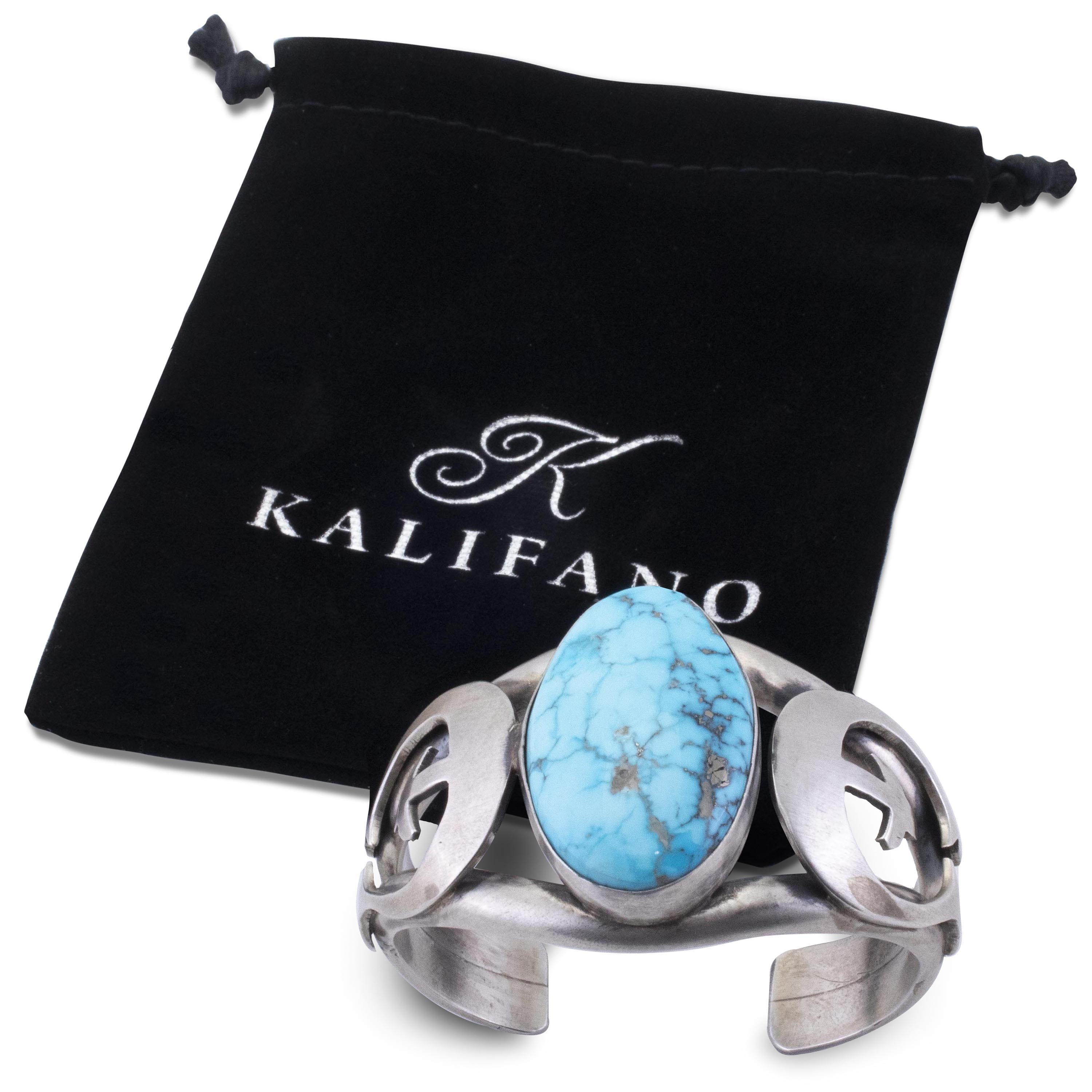 Kalifano Native American Jewelry Darrin Livingston Navajo Kingman Turquoise USA Native American Made 925 Sterling Silver Cuff NAB1600.009