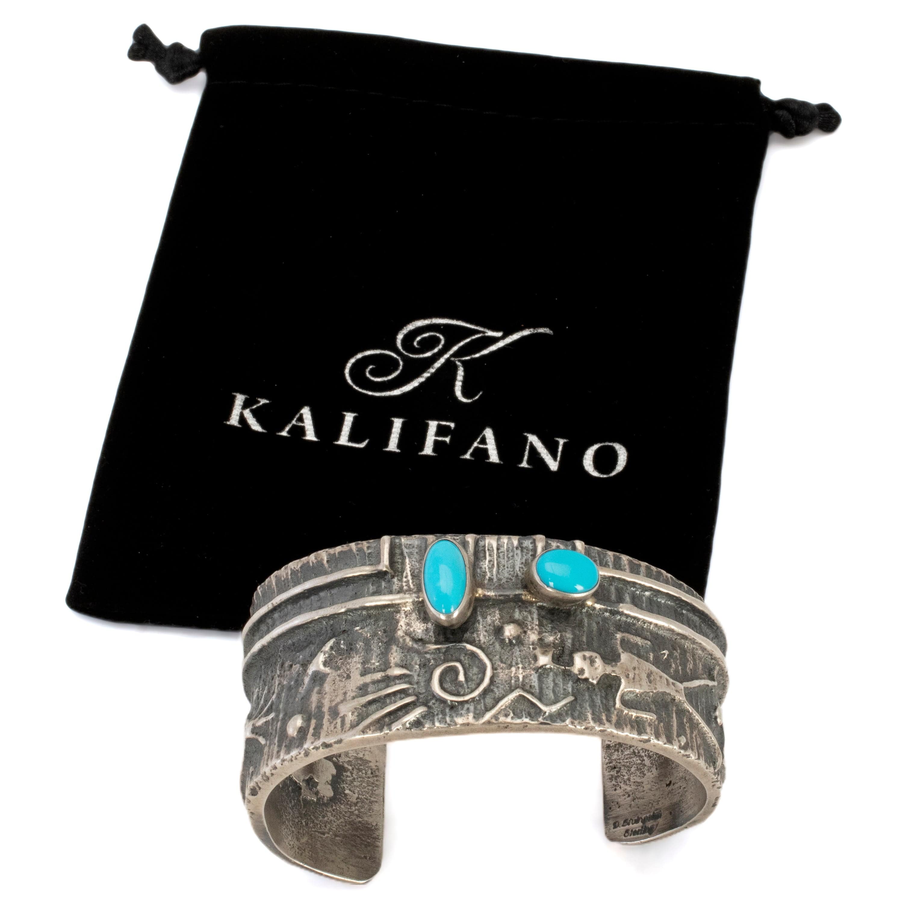 Kalifano Native American Jewelry Darrin Livingston Navajo Kingman Turquoise USA Native American Made 925 Sterling Silver Cuff NAB2400.014