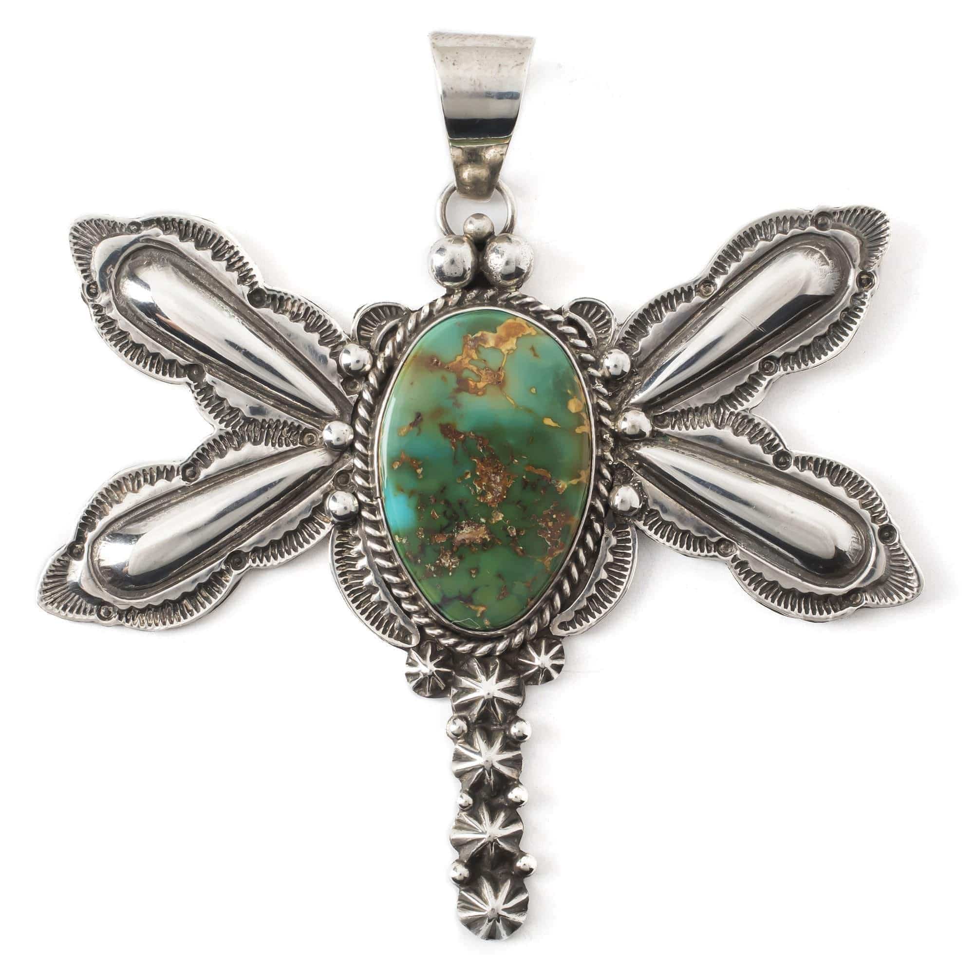 Kalifano Native American Jewelry Darryl Cadman Royston Turquoise  USA Native American Made 925 Sterling Silver Dragonfly Pendant NAN1500.002