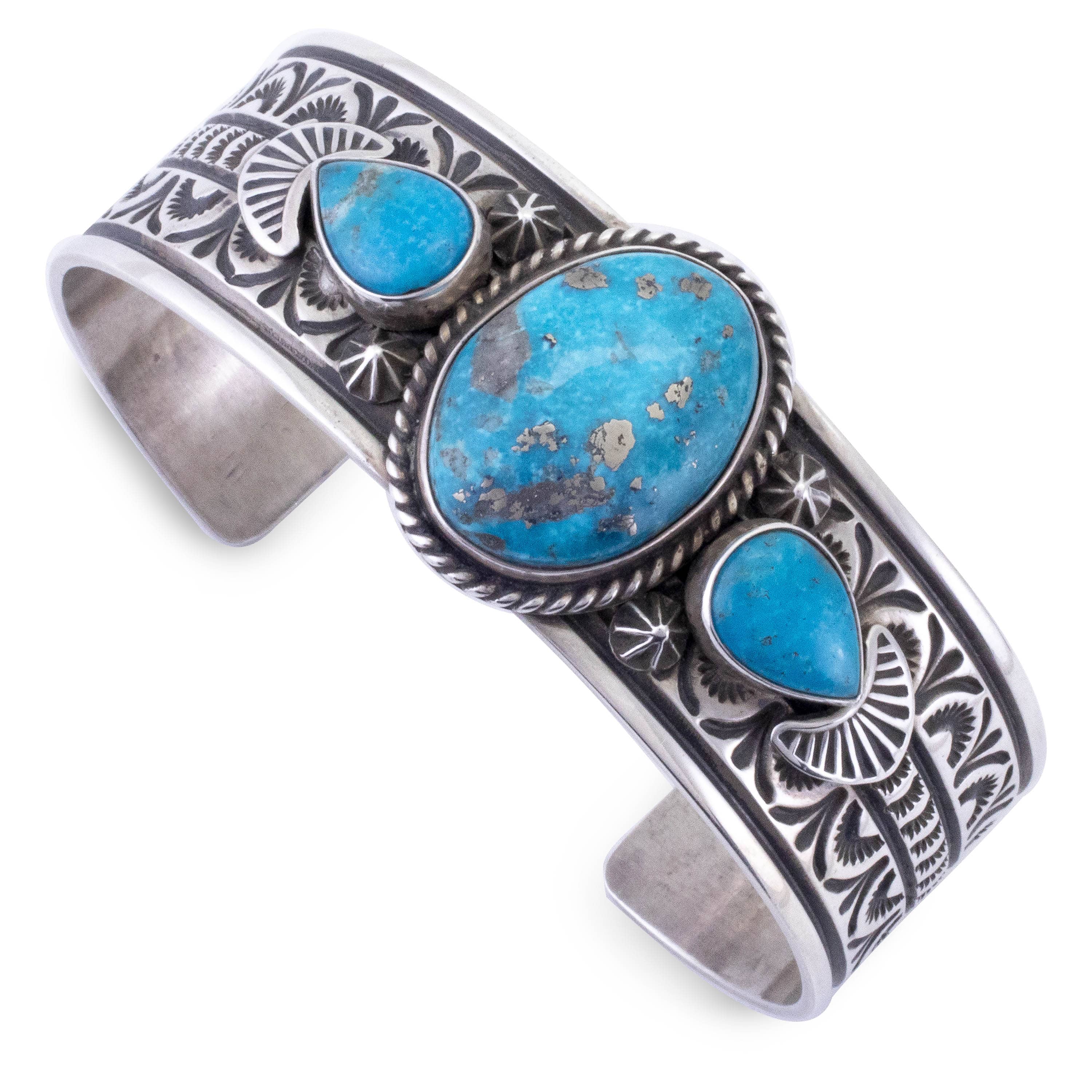 Kalifano Native American Jewelry Donovan Cadman Navajo Kingman Turquoise USA Native American Made 925 Sterling Silver Cuff NAB2700.011