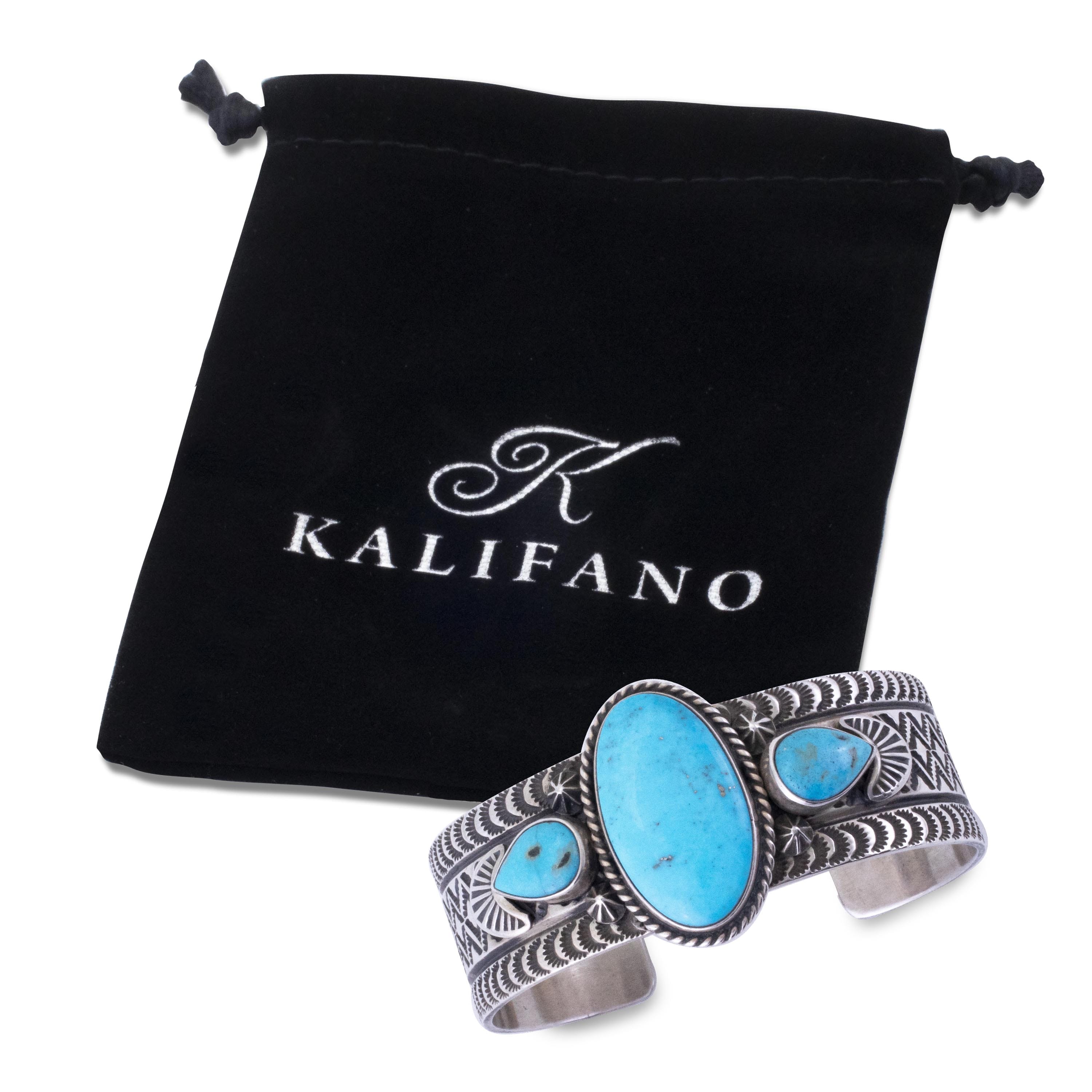 Kalifano Native American Jewelry Donovan Cadman Navajo Kingman Turquoise USA Native American Made 925 Sterling Silver Cuff NAB2700.013