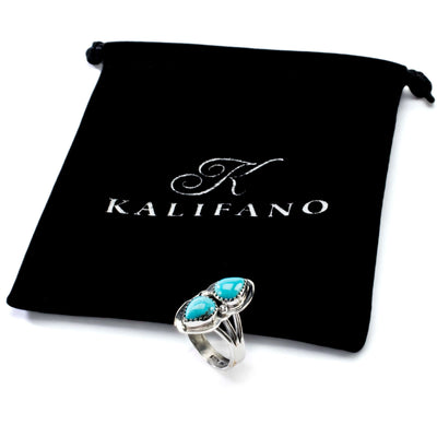 Kalifano Native American Jewelry Double Teardrop King Manassa Turquoise USA Handmade 925 Sterling Silver Ring