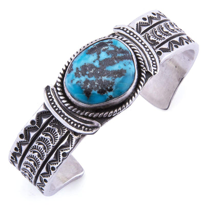 Kalifano Native American Jewelry E. Hale Kingman Turquoise USA Native Made 925 Sterling Silver Cuff NAB1200.005