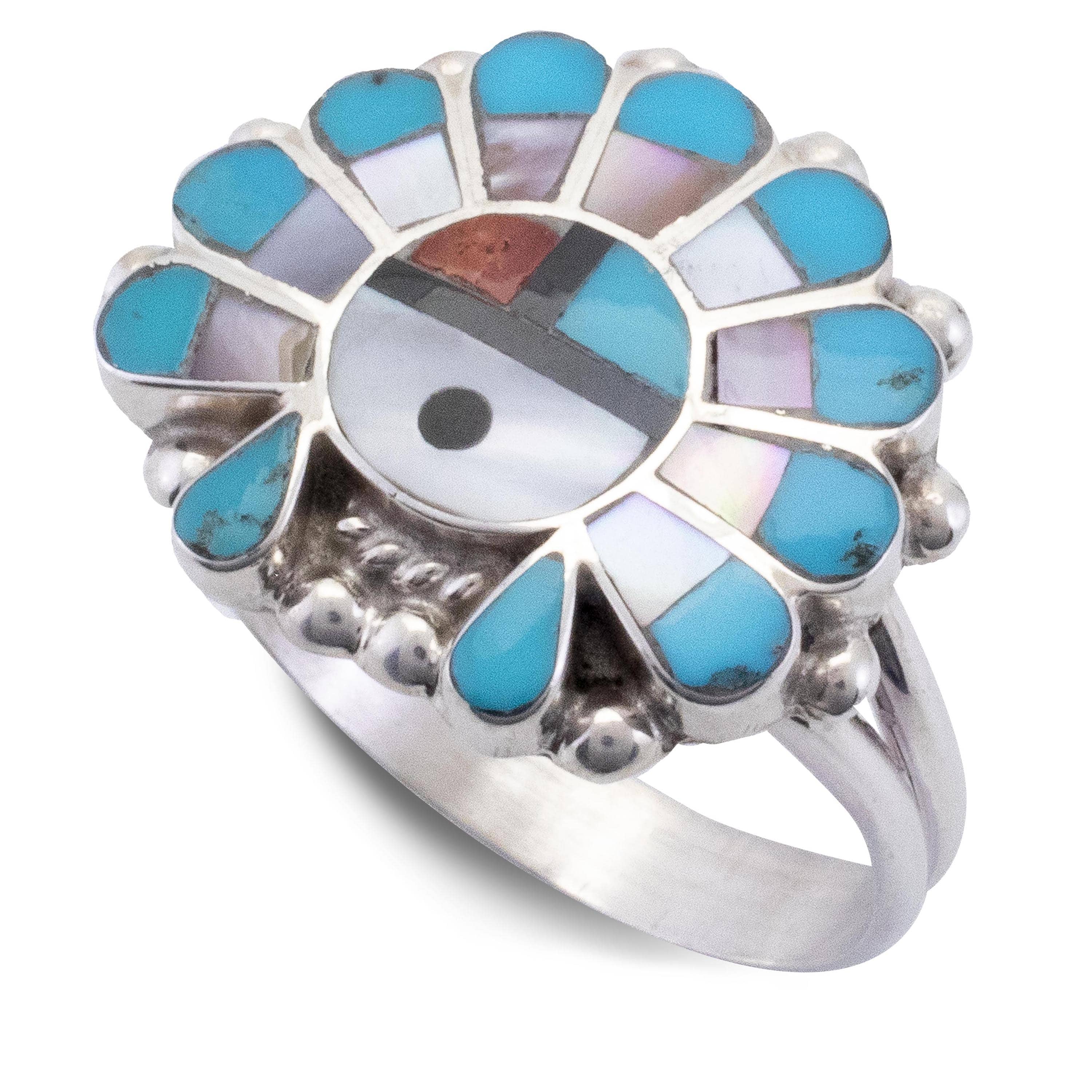 KALIFANO | E.R. Zuni Sunface Multi Stone Native American Silver Ring