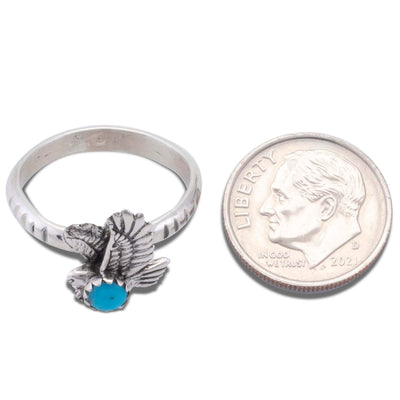 Kalifano Native American Jewelry Eagle with Genuine Turquoise USA Native American Made 925 Sterling Silver Ring