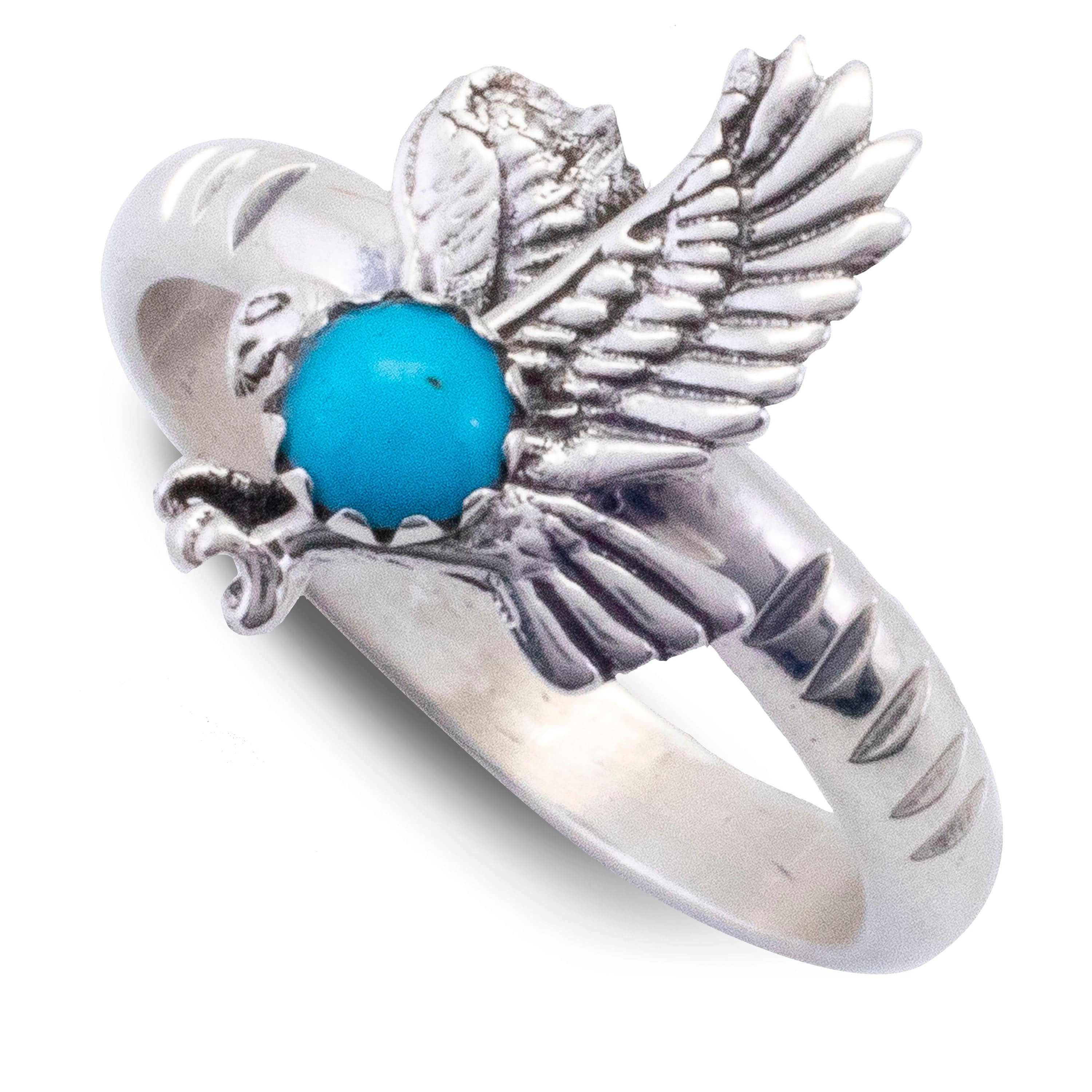 Kalifano Native American Jewelry Eagle with Genuine Turquoise USA Native American Made 925 Sterling Silver Ring