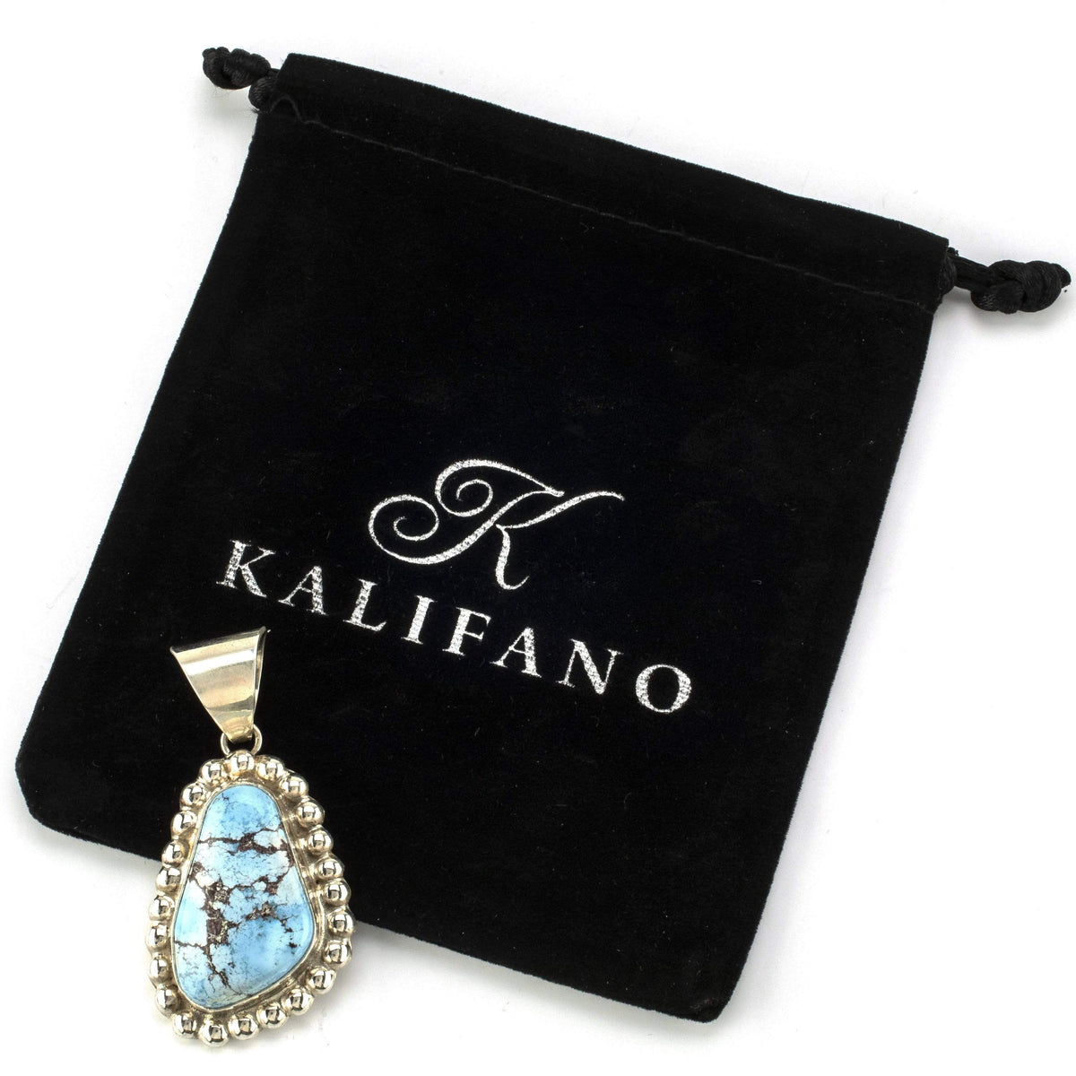 Kalifano Native American Jewelry Eddie Secatero Golden Hills Turquoise USA Native American Made 925 Sterling Silver Pendant NAN900.012