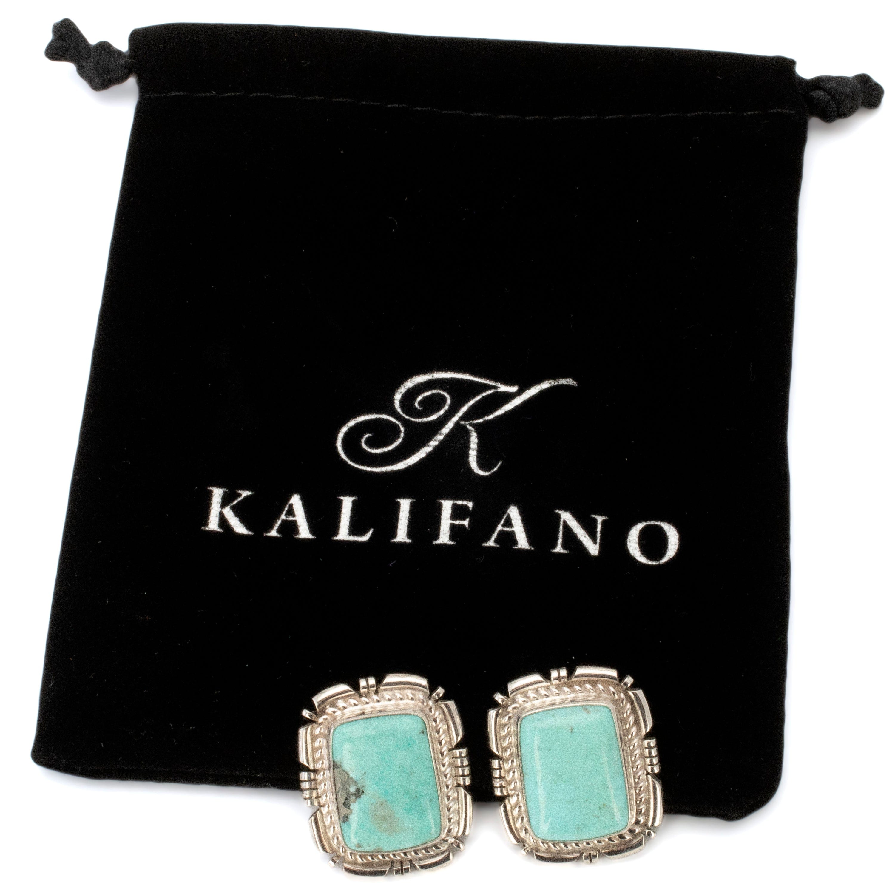 Kalifano Native American Jewelry Eddie Secatero Navajo Campitos Turquoise Rectangular USA Native American Made 925 Sterling Silver Earrings with Stud Backing NAE400.030