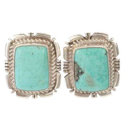Kalifano Native American Jewelry Eddie Secatero Navajo Campitos Turquoise Rectangular USA Native American Made 925 Sterling Silver Earrings with Stud Backing NAE400.030