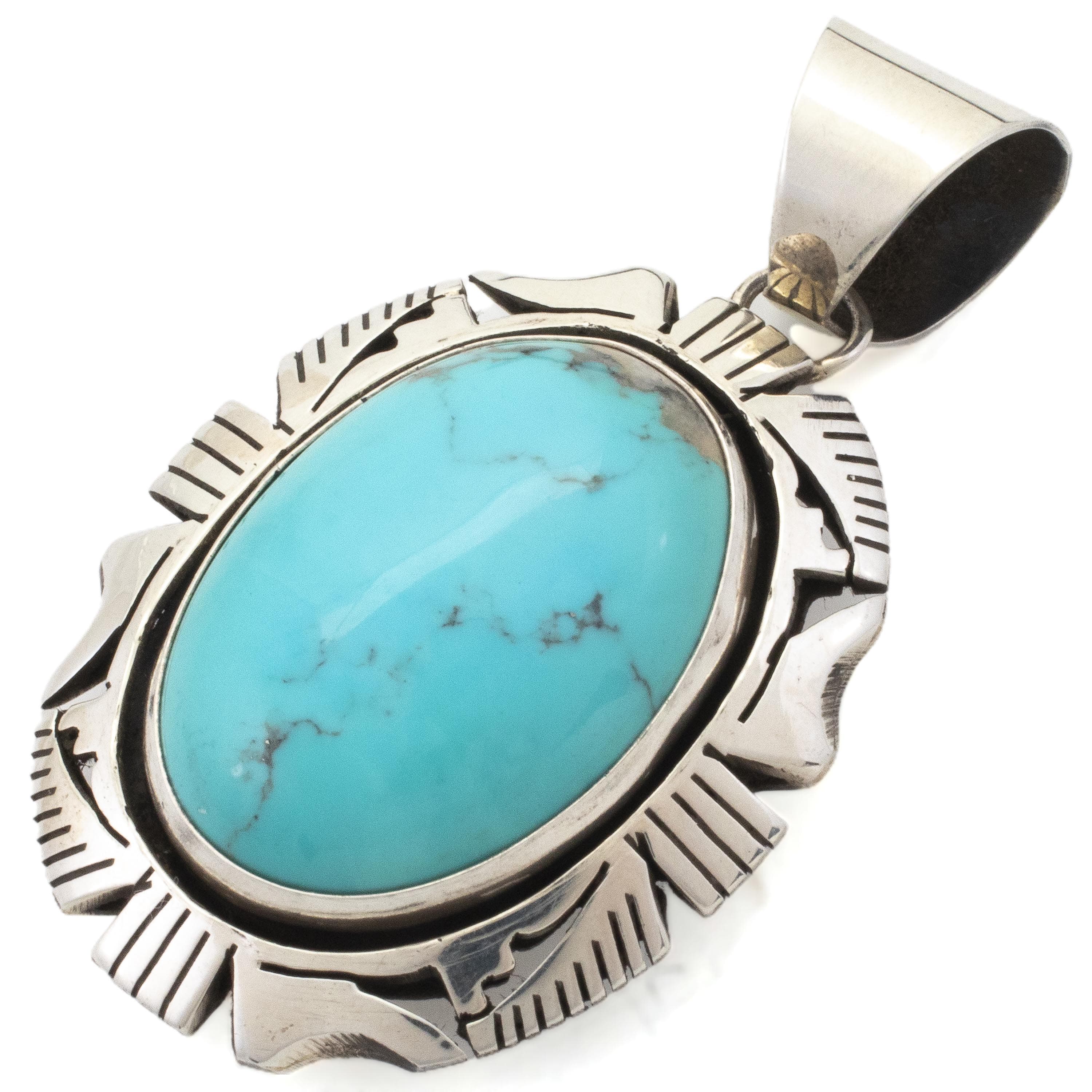 Kalifano Native American Jewelry Eddie Secatero Navajo Campitos Turquoise USA Native American Made 925 Sterling Silver Pendant NAN800.011