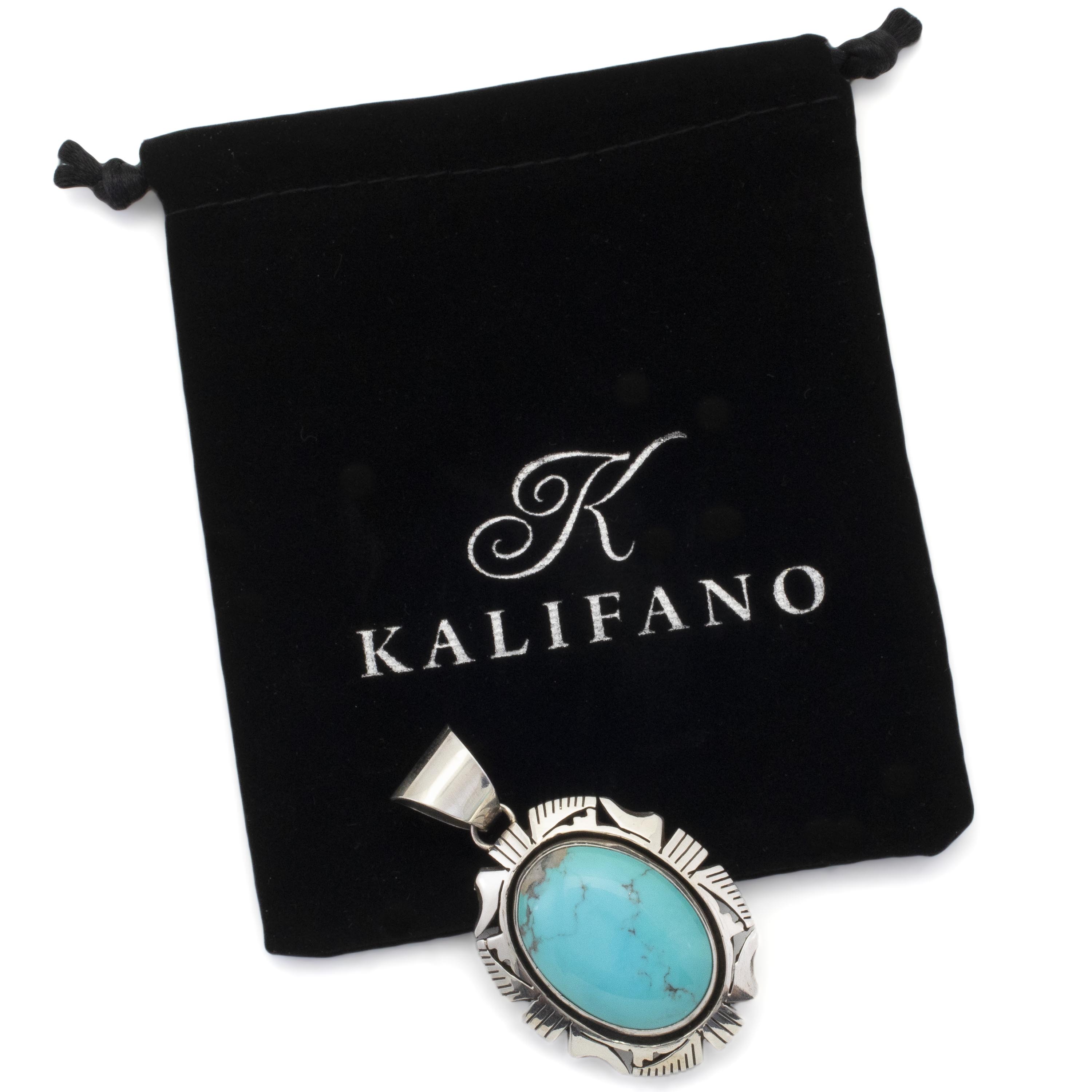 Kalifano Native American Jewelry Eddie Secatero Navajo Campitos Turquoise USA Native American Made 925 Sterling Silver Pendant NAN800.011