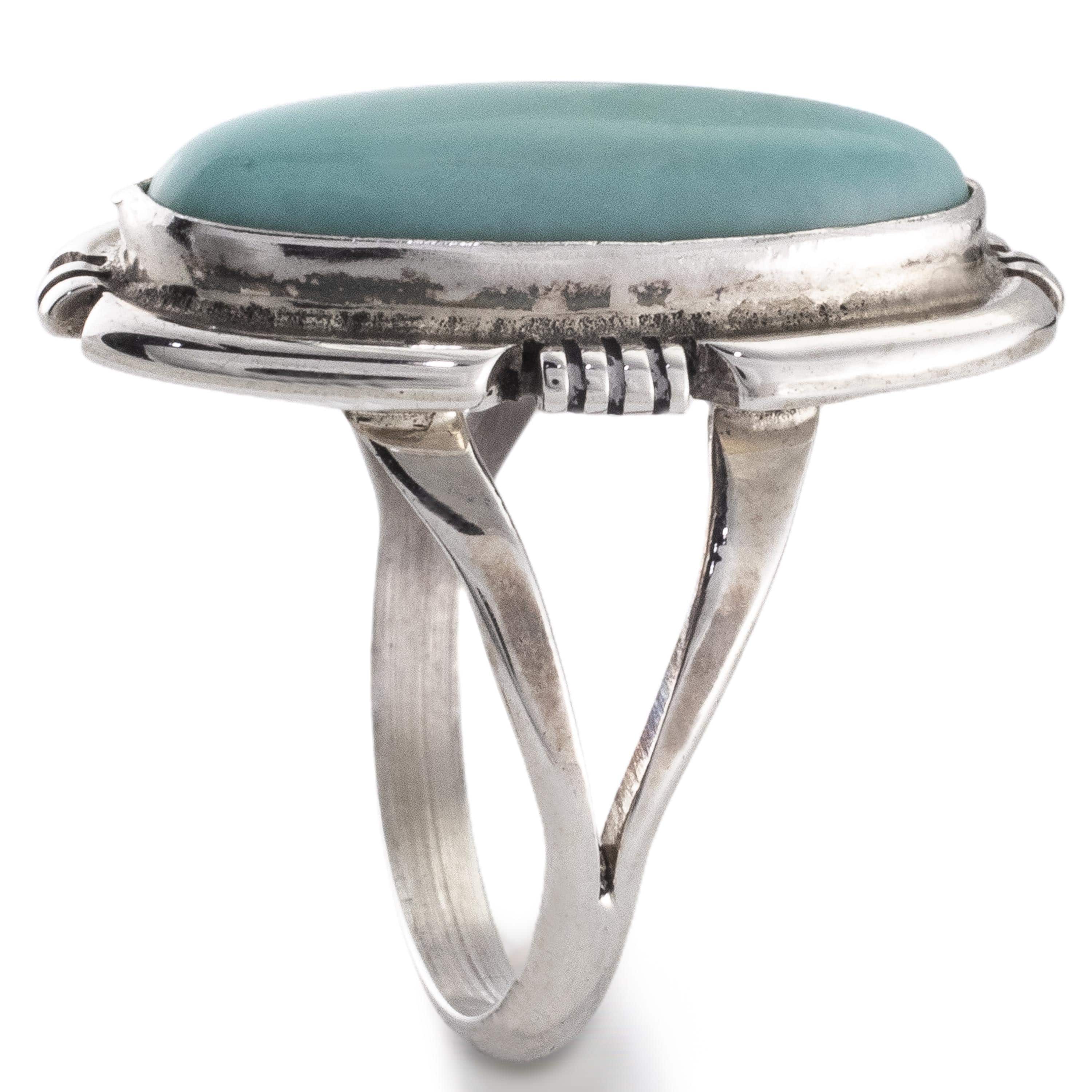 Kalifano Native American Jewelry Eddie Secatero Navajo Campitos Turquoise USA Native American Made 925 Sterling Silver Ring