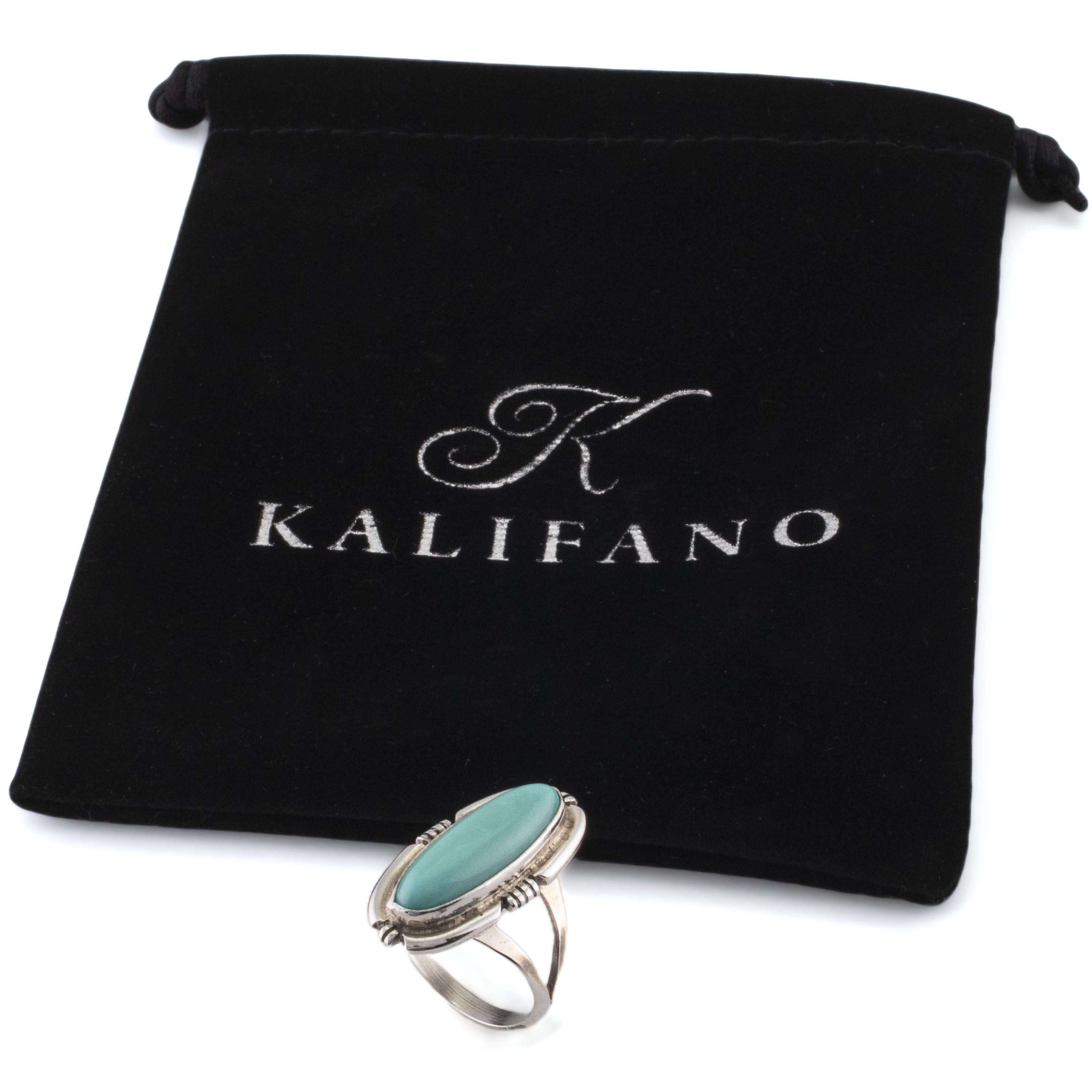 Kalifano Native American Jewelry Eddie Secatero Navajo Campitos Turquoise USA Native American Made 925 Sterling Silver Ring