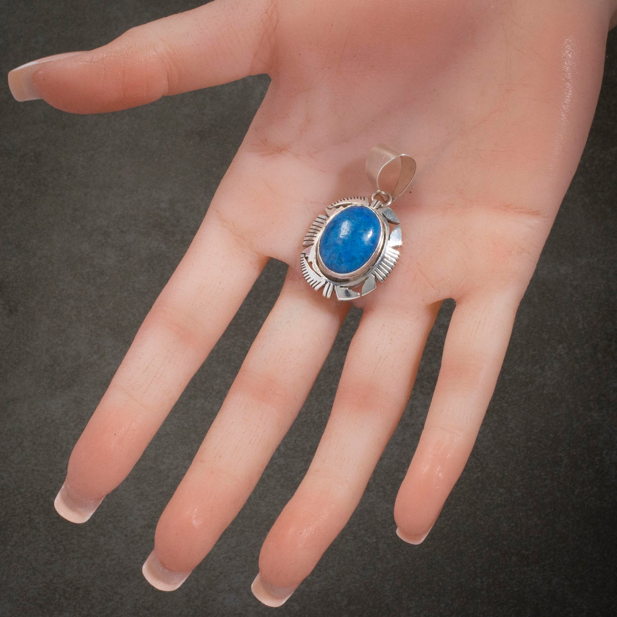 Kalifano Native American Jewelry Eddie Secatero Navajo Denim Lapis USA Native American Made 925 Sterling Silver Pendant NAN400.012