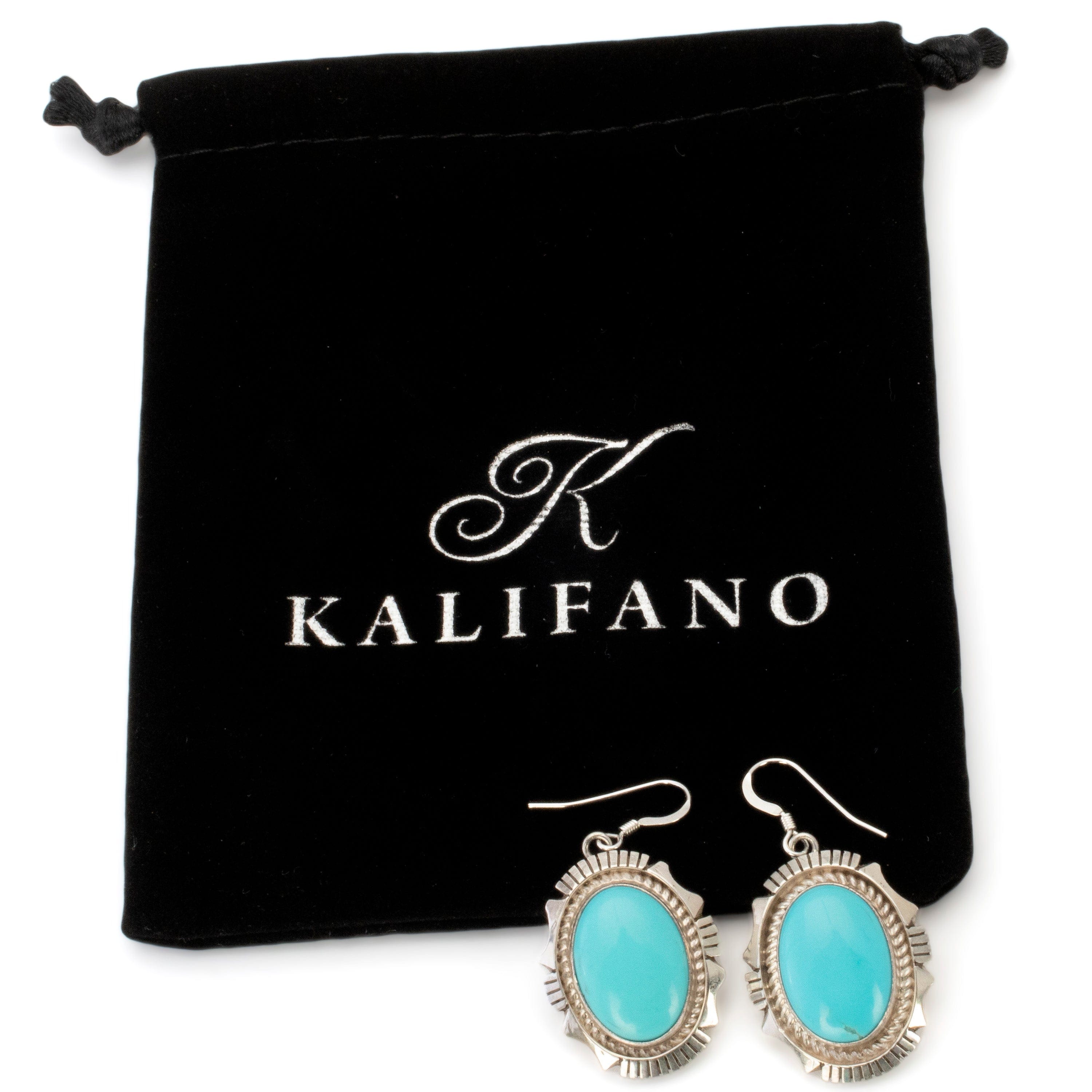 Kalifano Native American Jewelry Eddie Secatero Navajo Kingman Turquoise Round USA Native American Made 925 Sterling Silver Earrings with French Hook NAE300.016